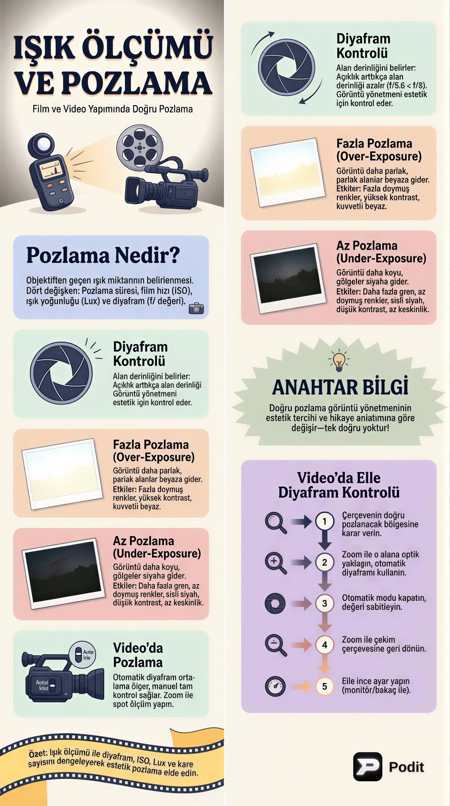 Film ve Video Yapımında Işık Ölçümü ve Pozlama - görsel özet infografik