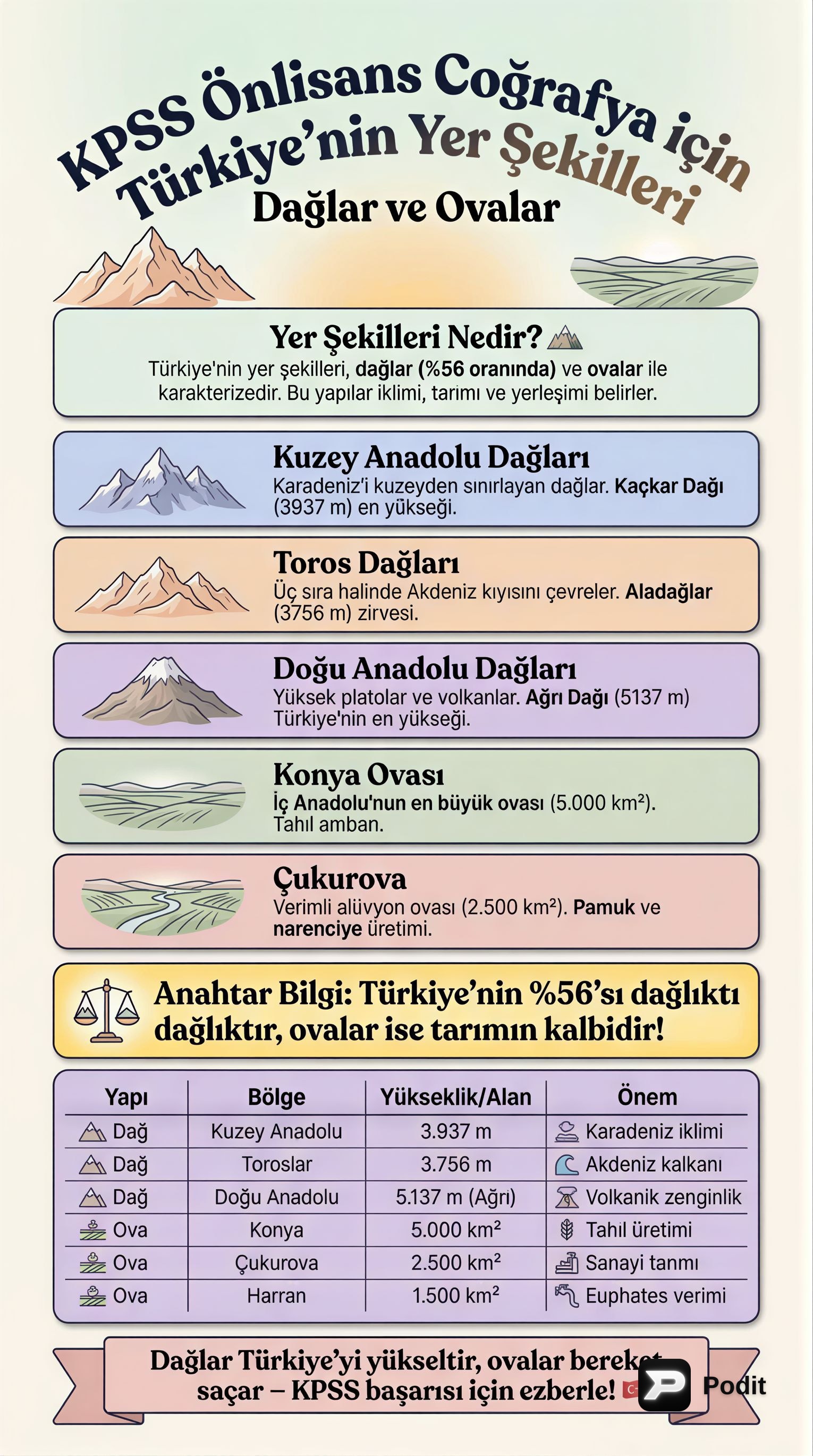 Türkiye'nin Yer Şekilleri: Dağlar ve Ovalar - görsel özet infografik