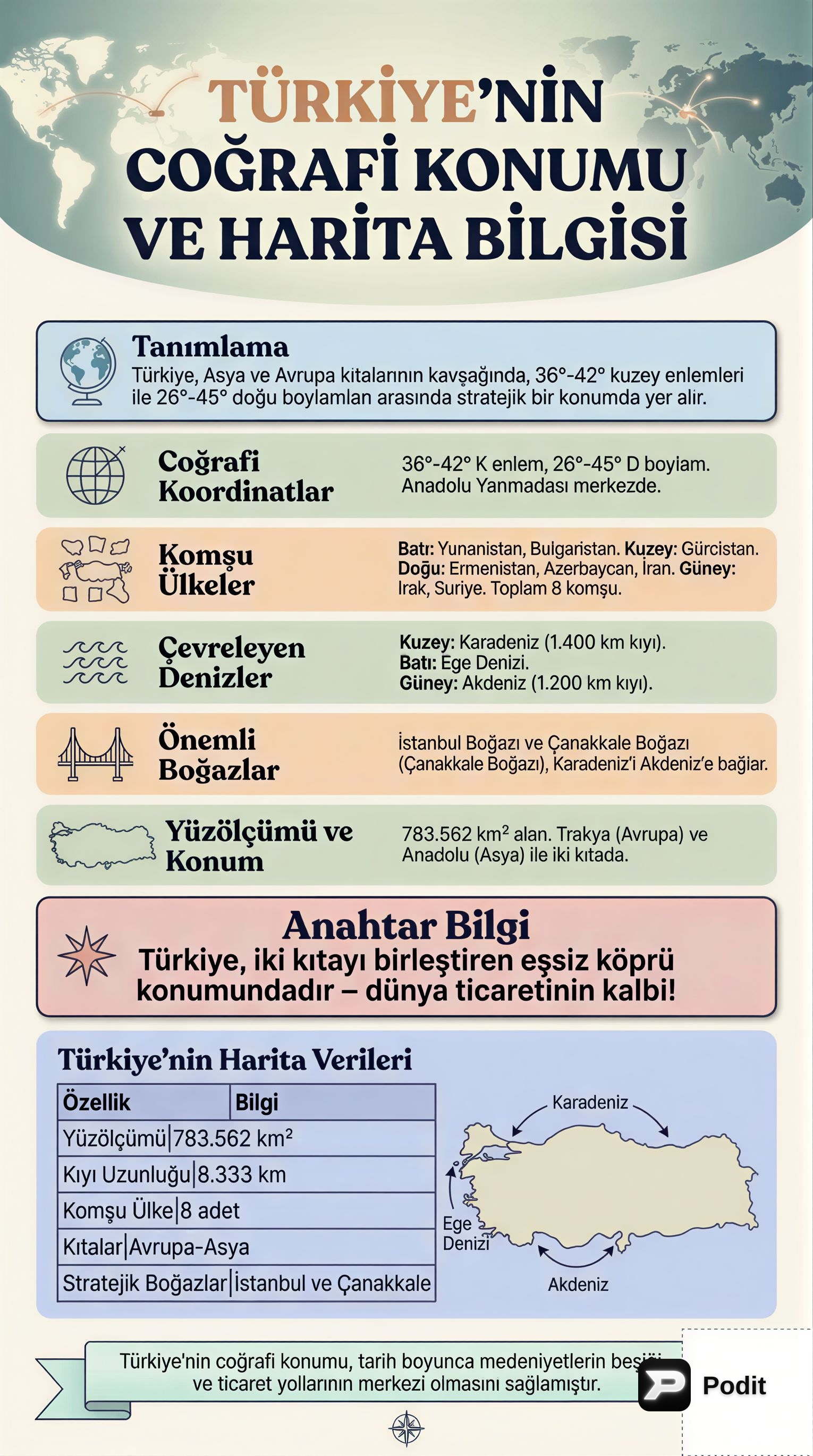 Türkiye'nin Coğrafi Konumu ve Harita Bilgisi - görsel özet infografik