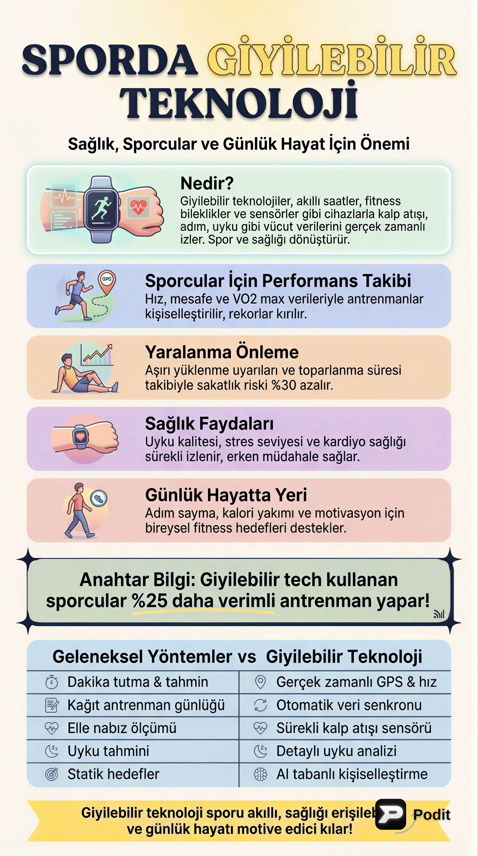 Sporda Giyilebilir Teknoloji: Sağlık ve Performans - görsel özet infografik