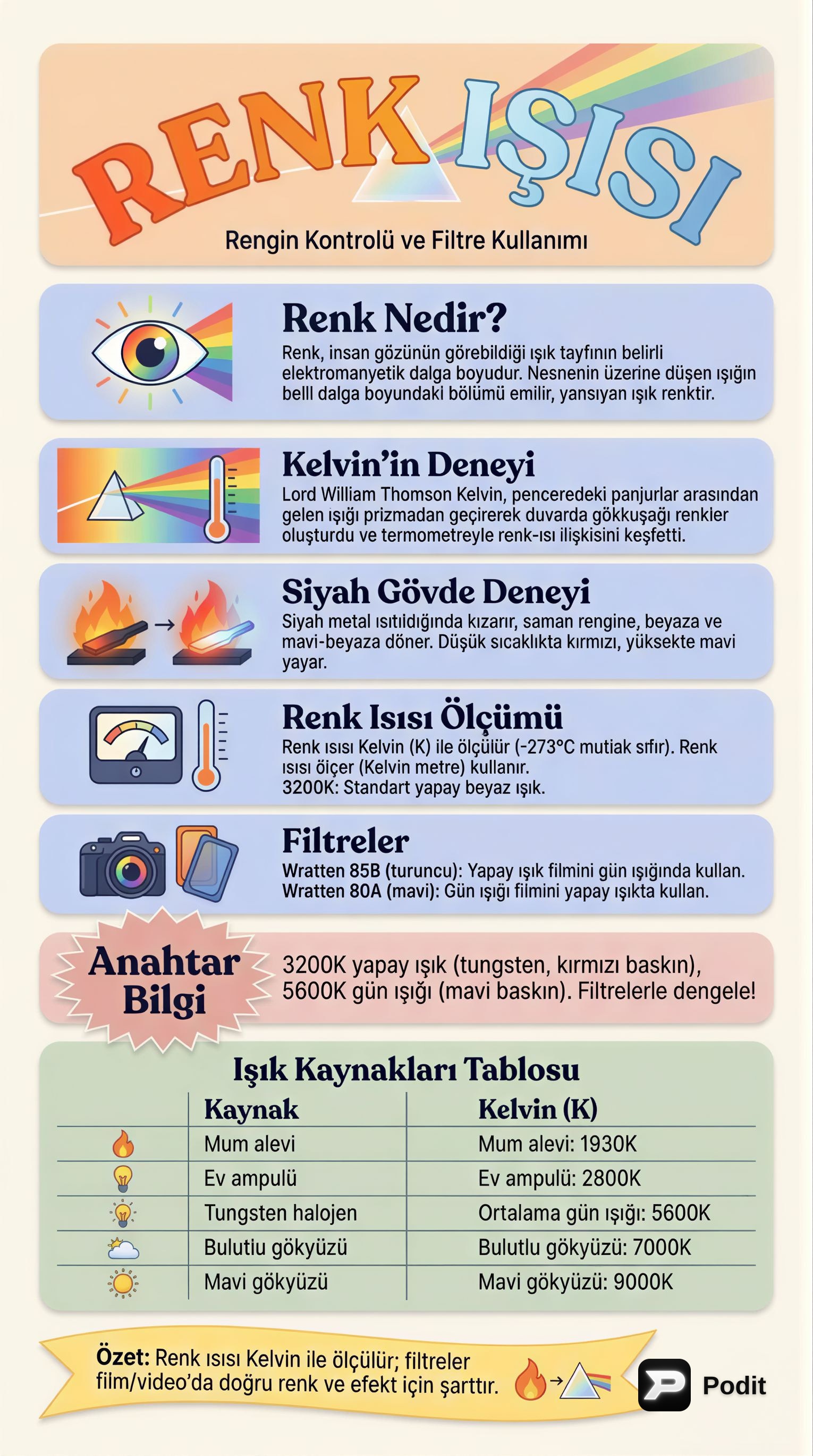 Renk Isısı ve Filtre Kullanımı - görsel özet infografik