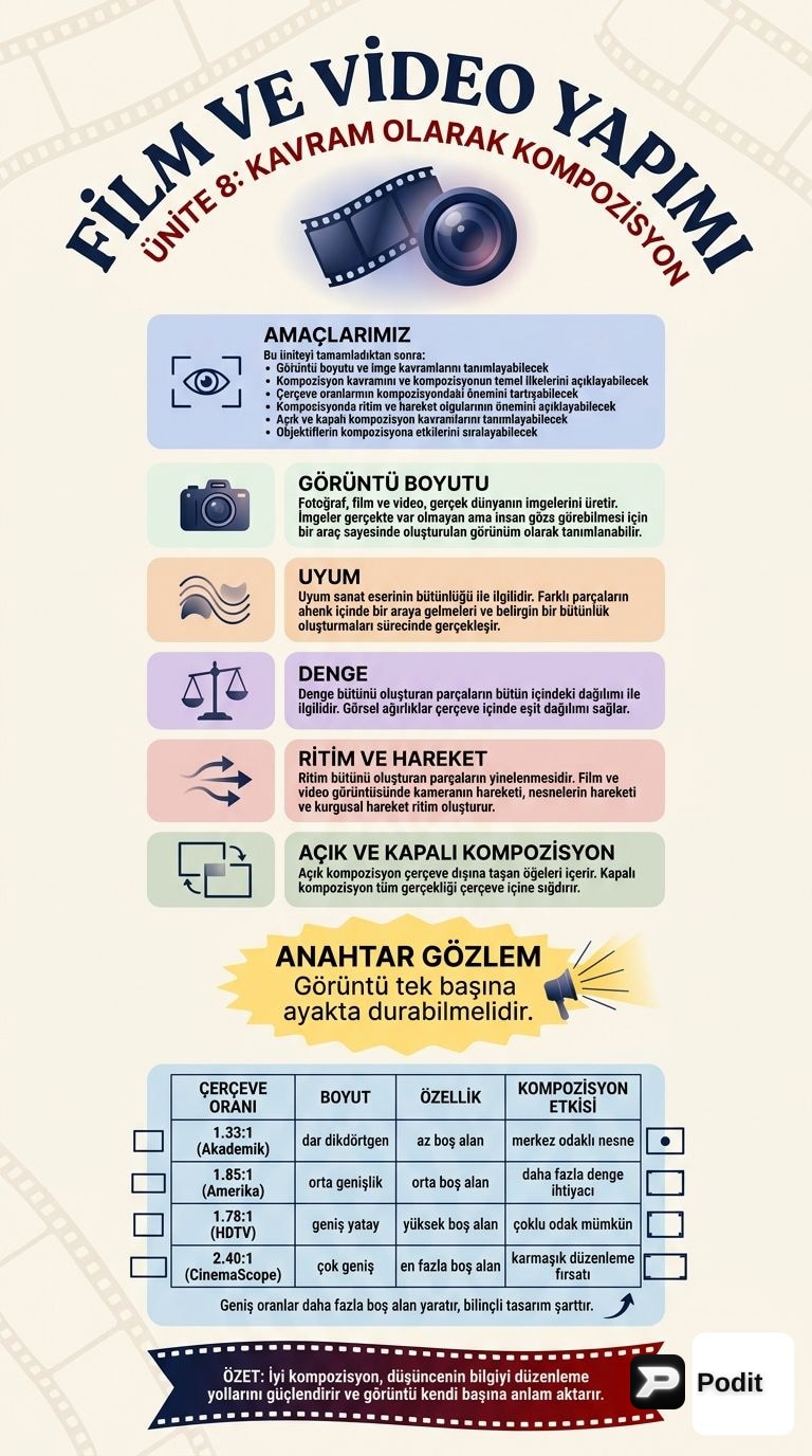 Film ve Video Yapımında Kompozisyon İlkeleri - görsel özet infografik