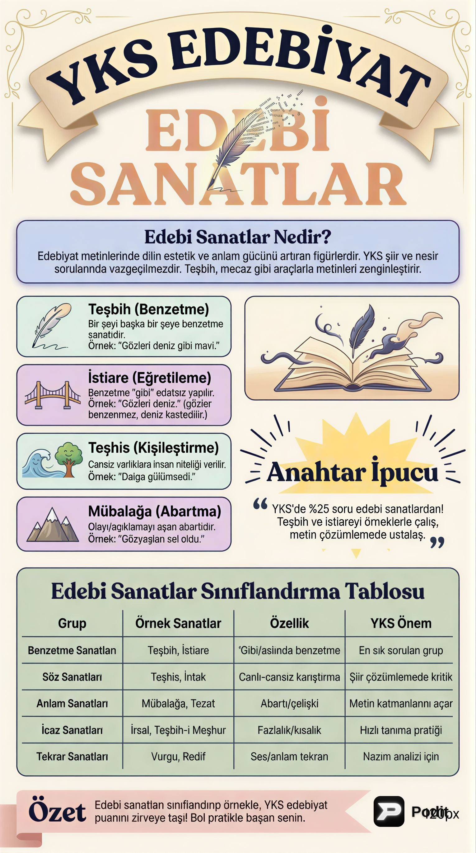 YKS Edebiyat: Edebi Sanatlar Rehberi - görsel özet infografik