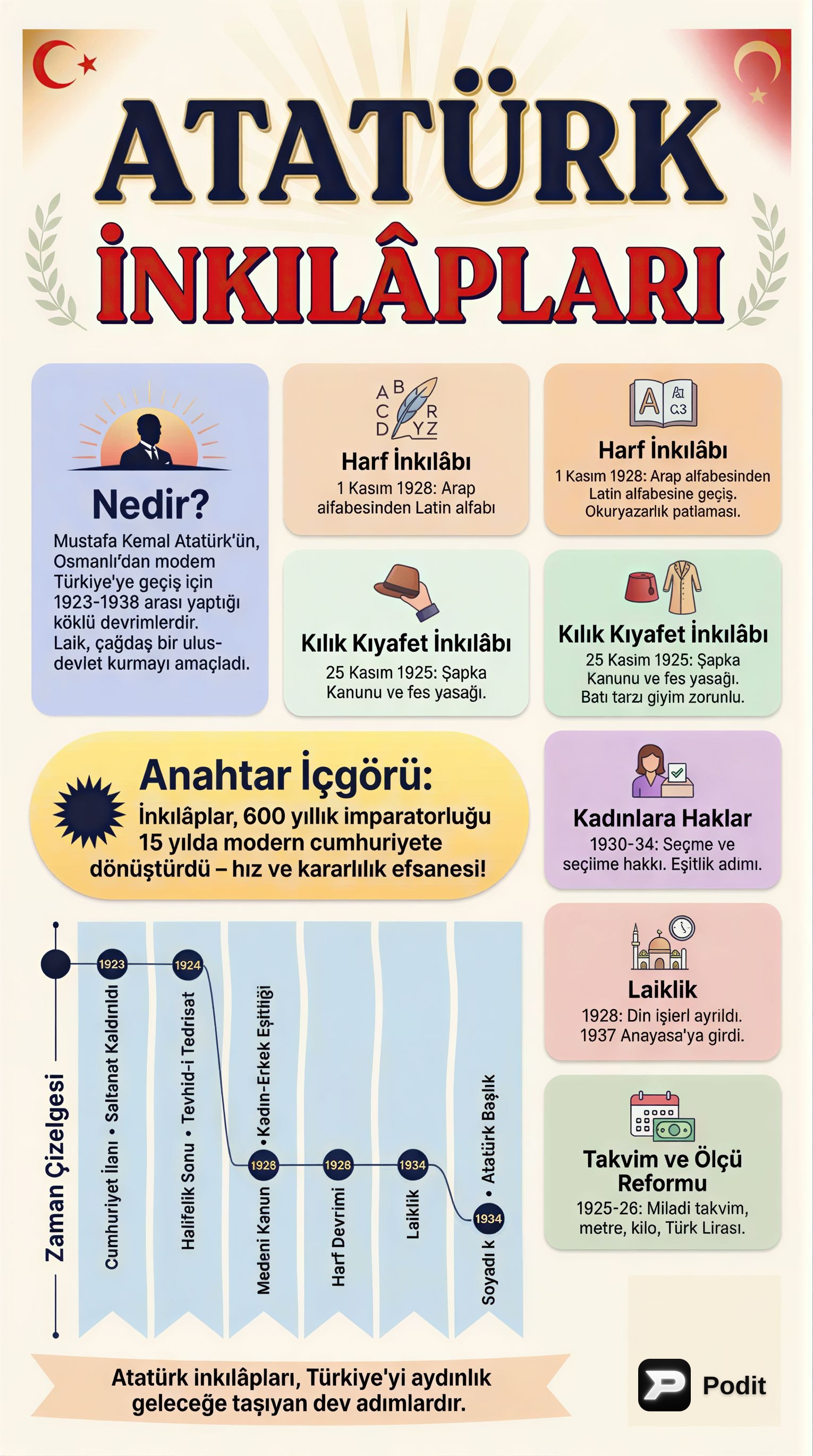 Atatürk İnkılapları: Modern Türkiye'nin Temelleri - görsel özet infografik