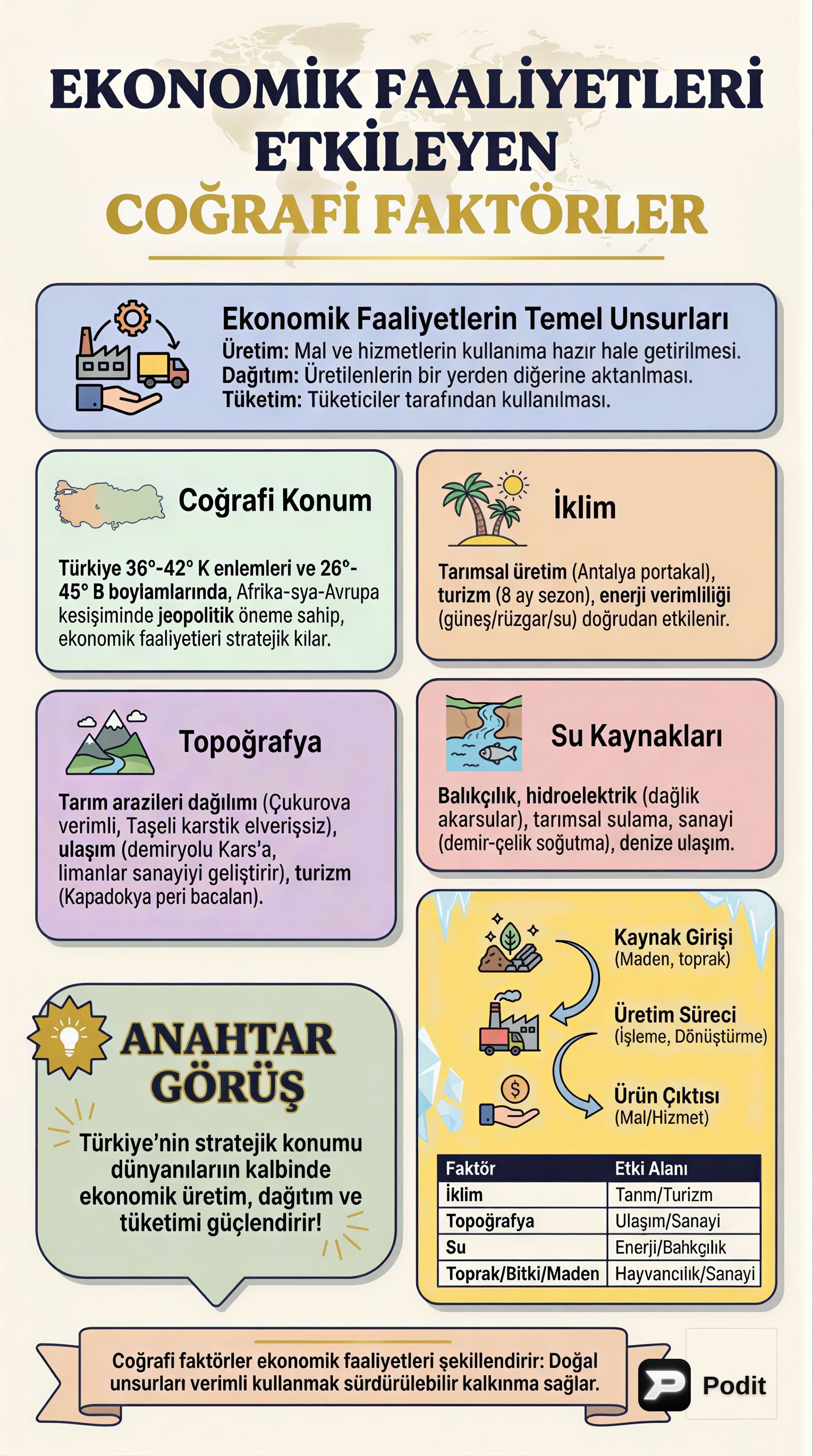 Ekonomik Faaliyetleri Etkileyen Coğrafi Faktörler - görsel özet infografik