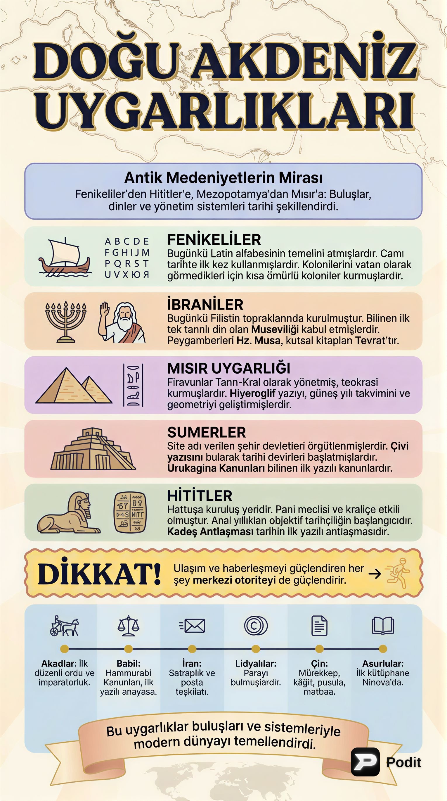 Antik Uygarlıklar ve Mirasları - görsel özet infografik