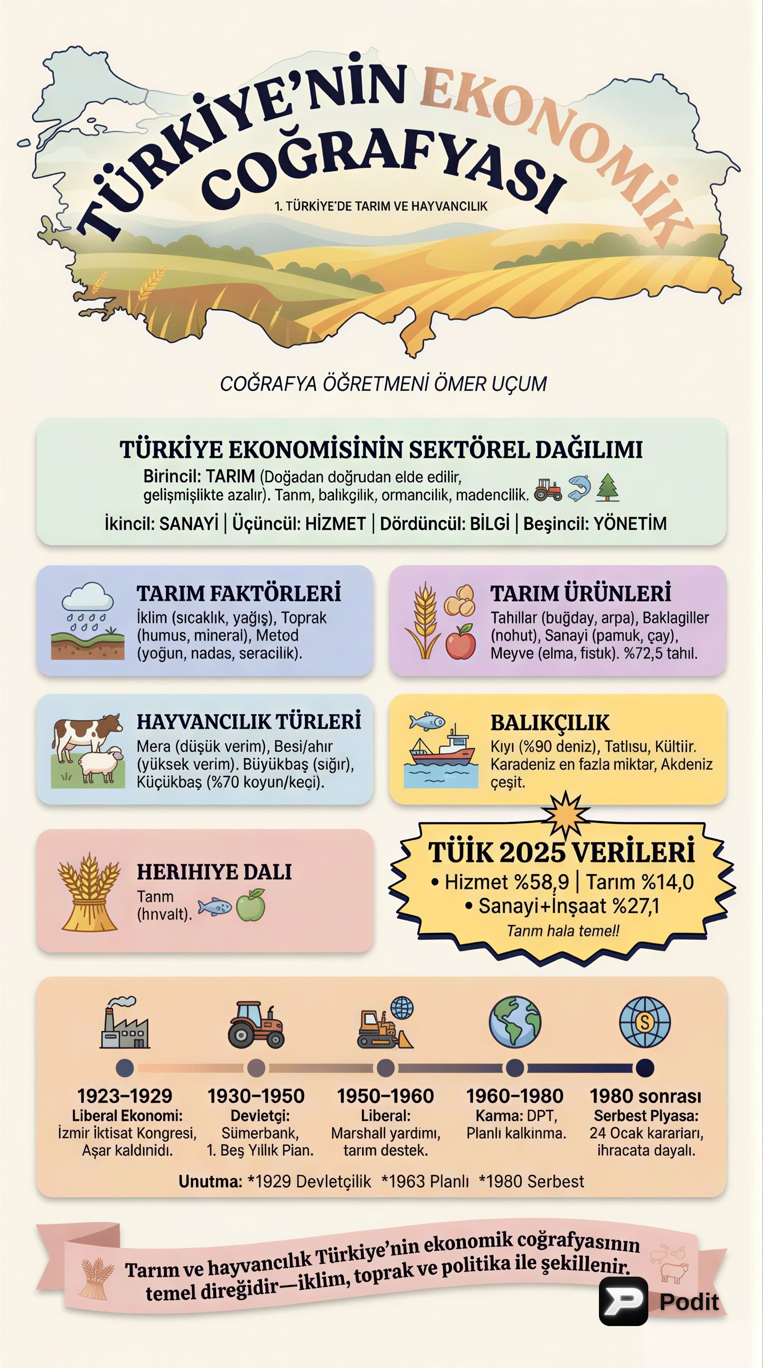 Türkiye Ekonomik Coğrafyası: Tarım ve Hayvancılık - görsel özet infografik