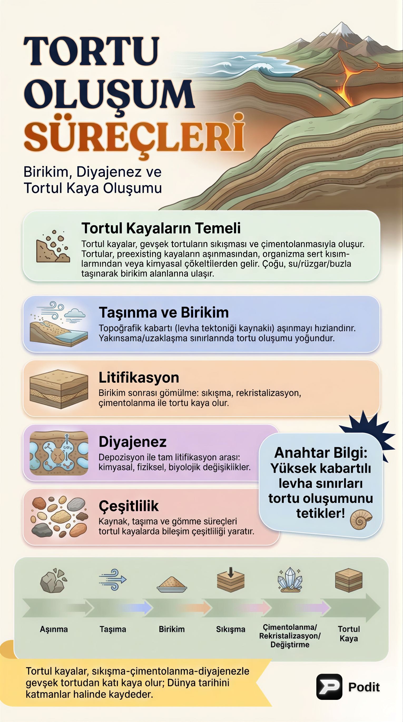Sediman ve Sedimanter Kayaç Oluşum Süreçleri - görsel özet infografik