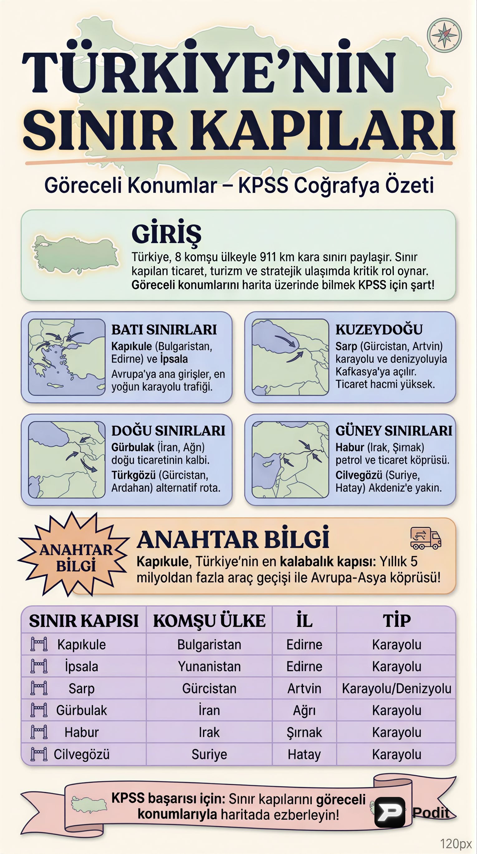 Türkiye'nin Göreceli Konumu ve Sınır Kapıları - görsel özet infografik