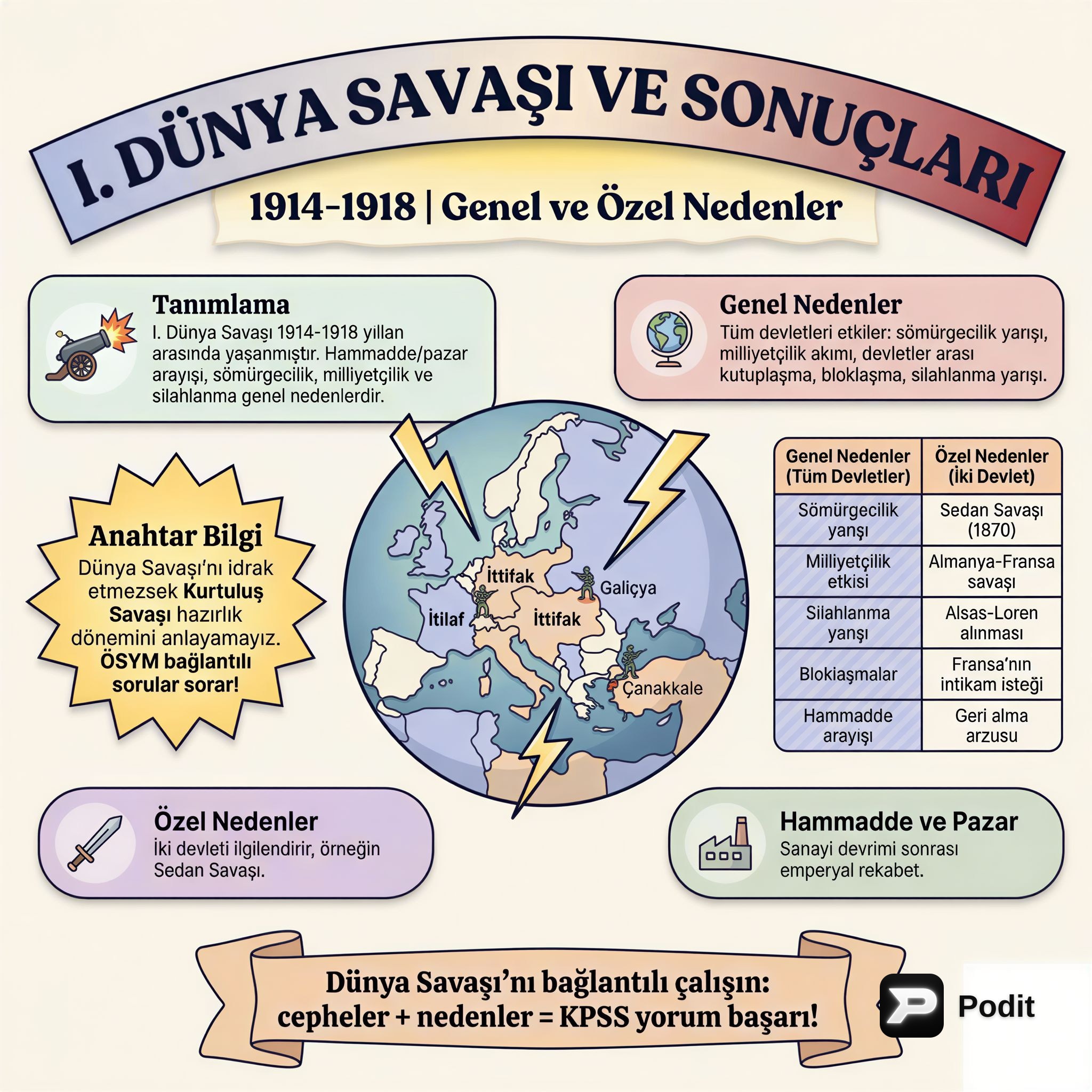 I. Dünya Savaşı ve Sonuçları - I - görsel özet infografik
