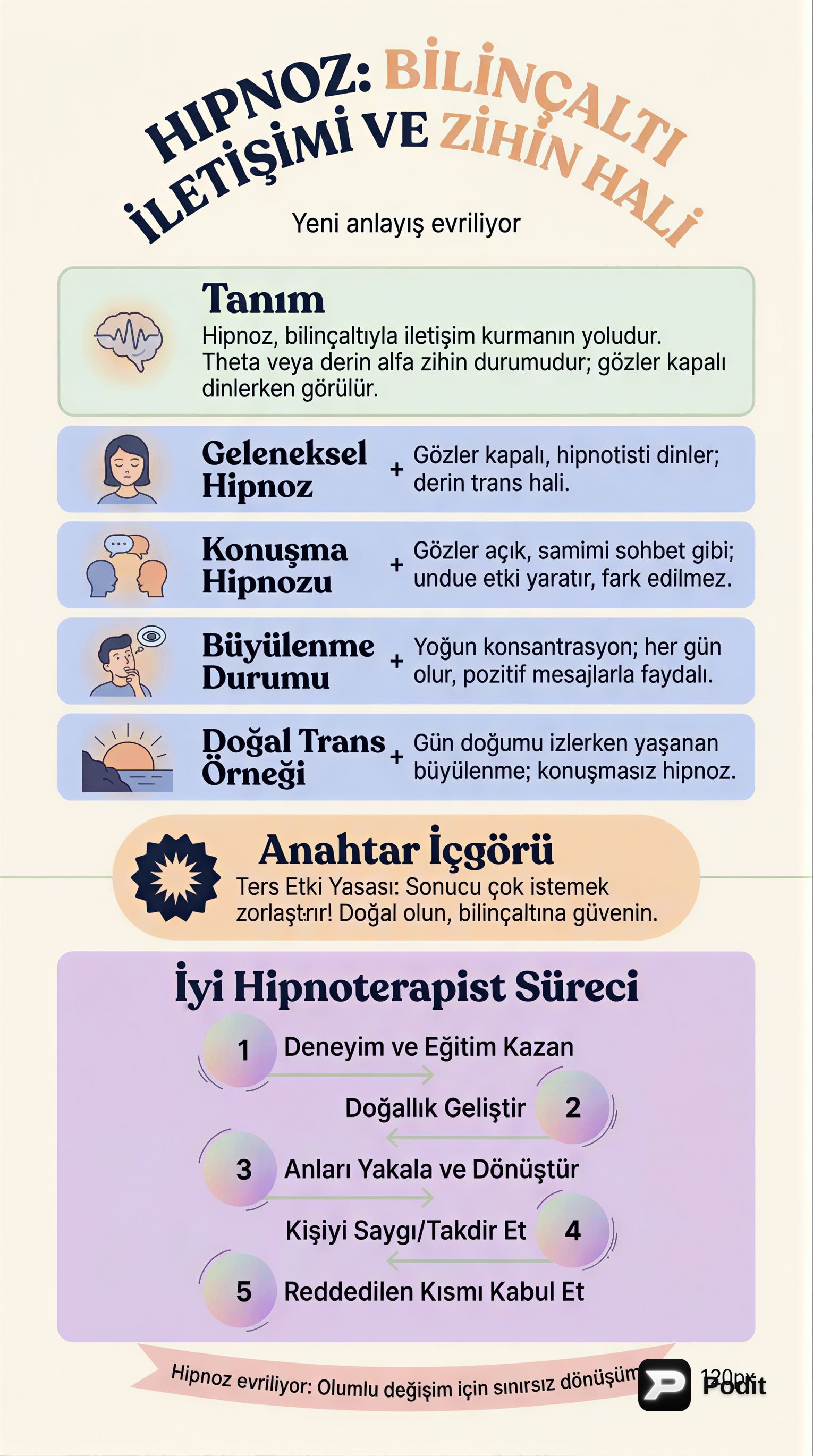 Hipnoz: Bilinçdışı Zihinle İletişim ve Evrimi - görsel özet infografik