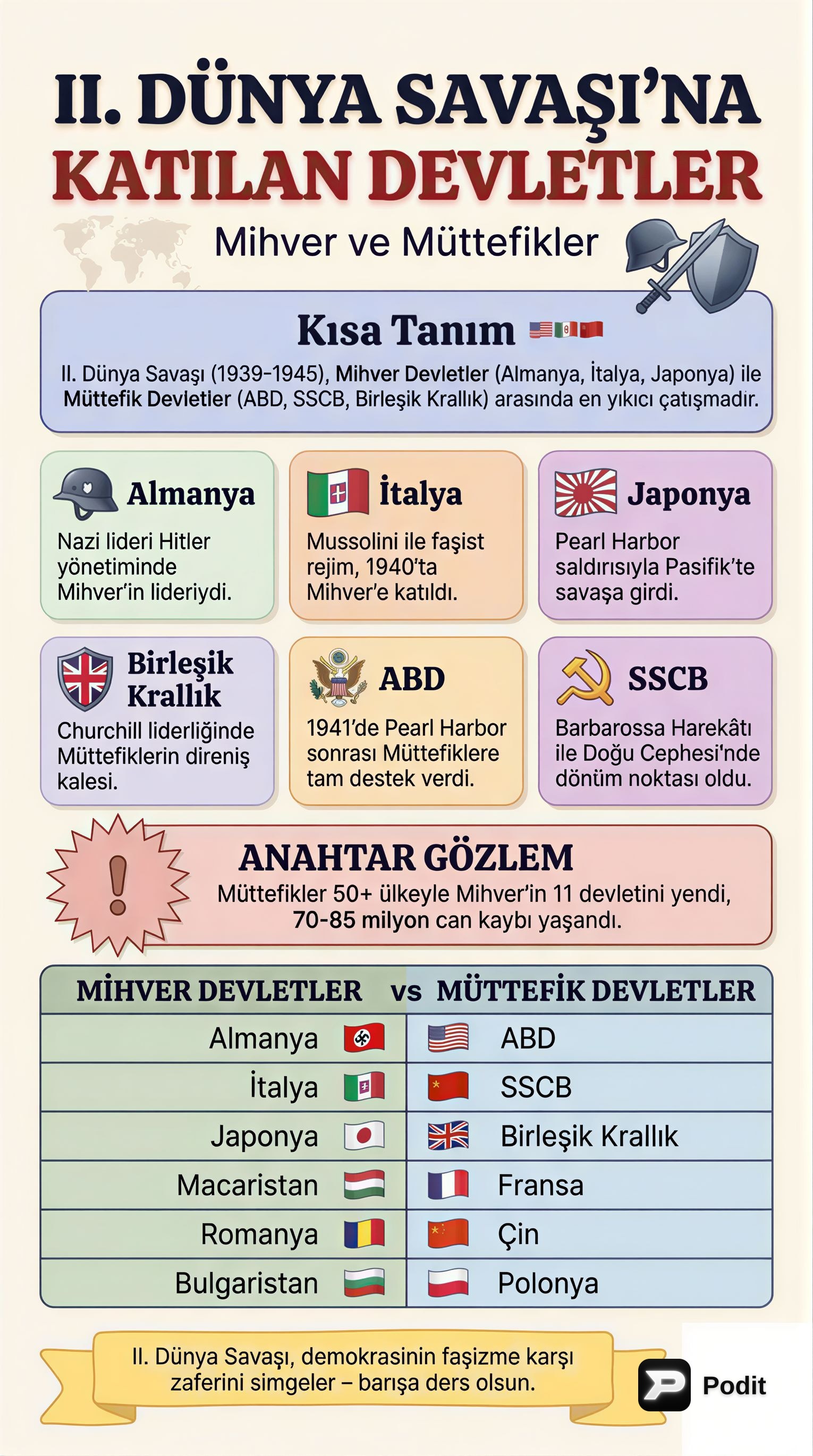 İkinci Dünya Savaşı: Katılımcılar ve İttifaklar - görsel özet infografik
