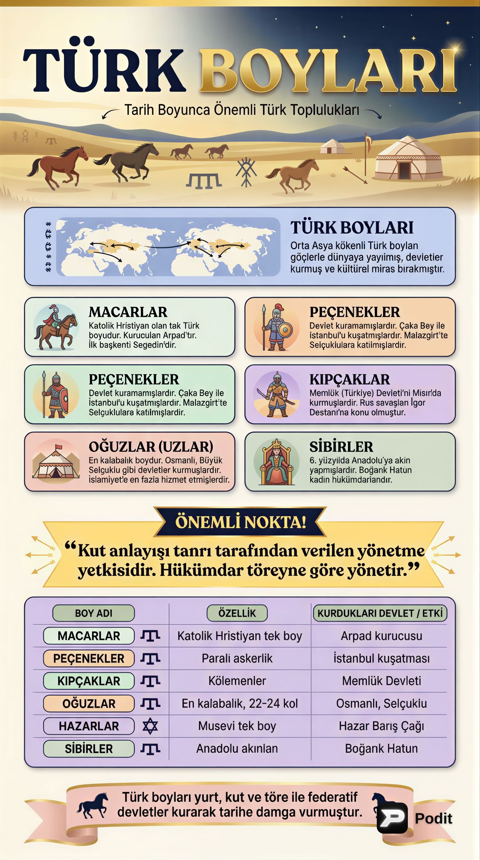 Türk Boyları ve Devletlerinin Tarihsel Gelişimi - görsel özet infografik
