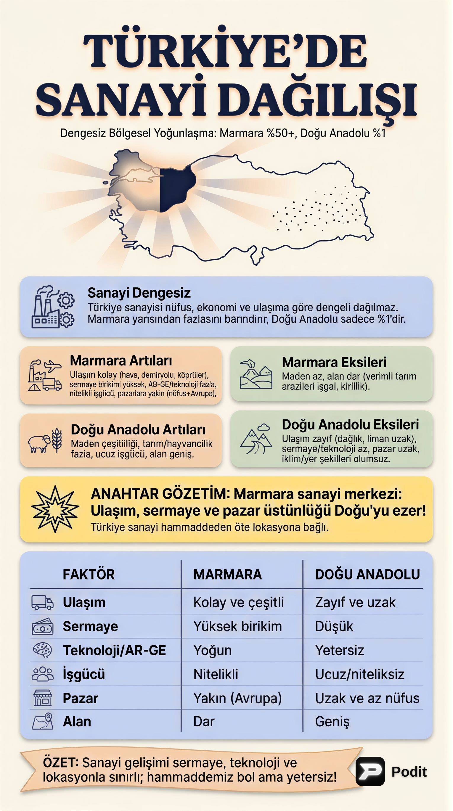 Türkiye'de Sanayinin Dağılımı ve Etkileyen Faktörler - görsel özet infografik