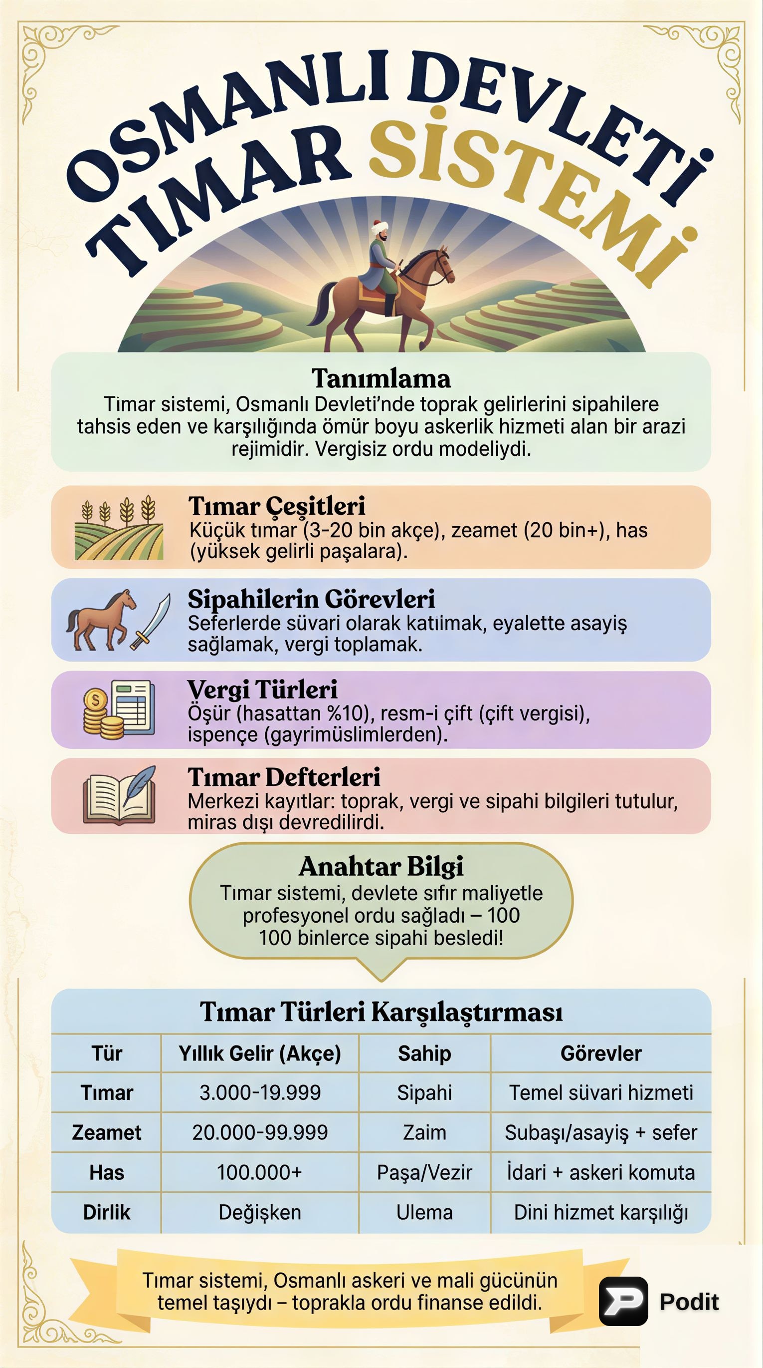 Osmanlı Devleti Tımar Sistemi - görsel özet infografik