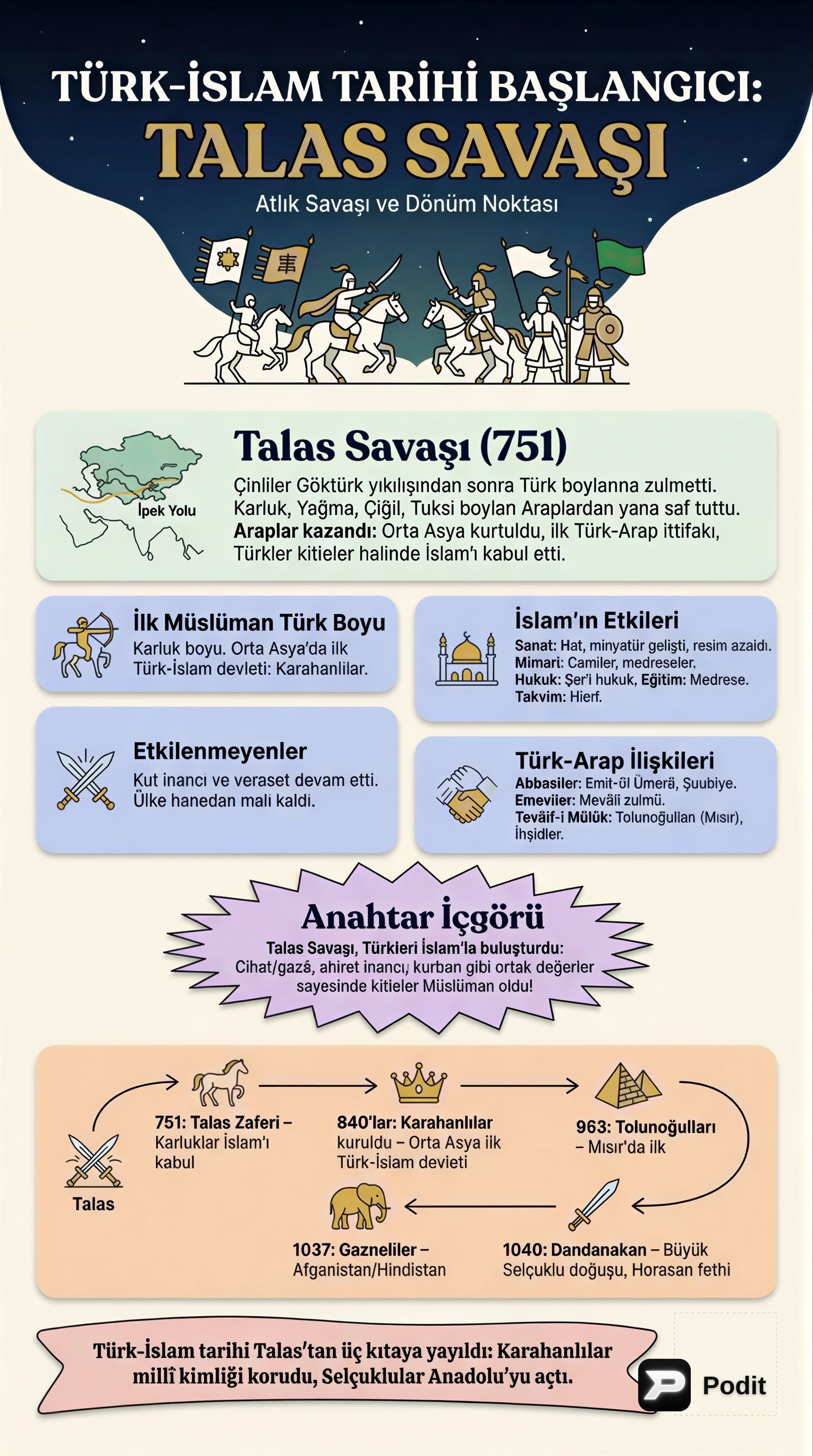 Türk İslam Tarihi: Başlangıçtan Büyük Devletlere - görsel özet infografik