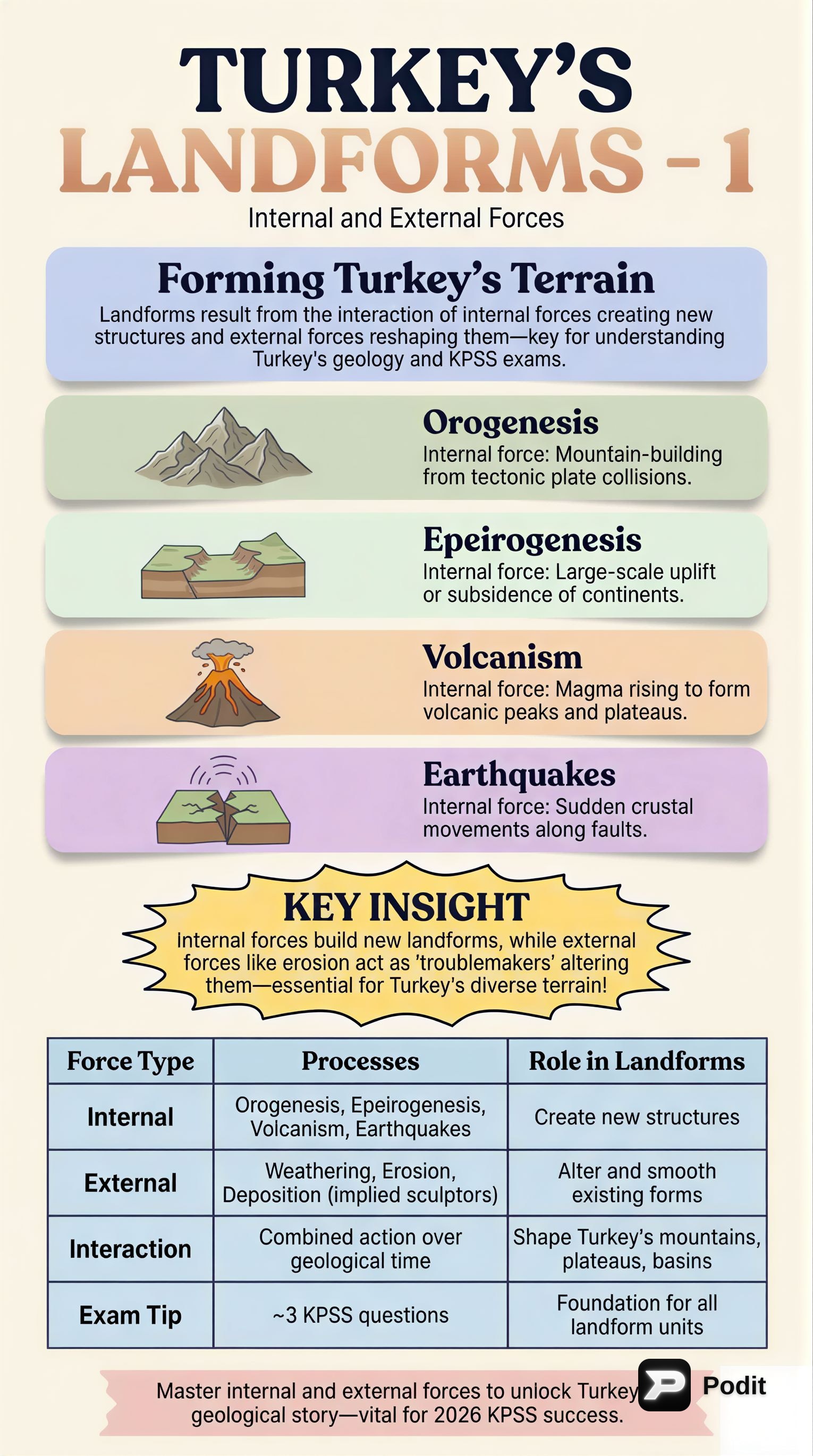 Turkey's Landforms: Internal and External Forces - görsel özet infografik