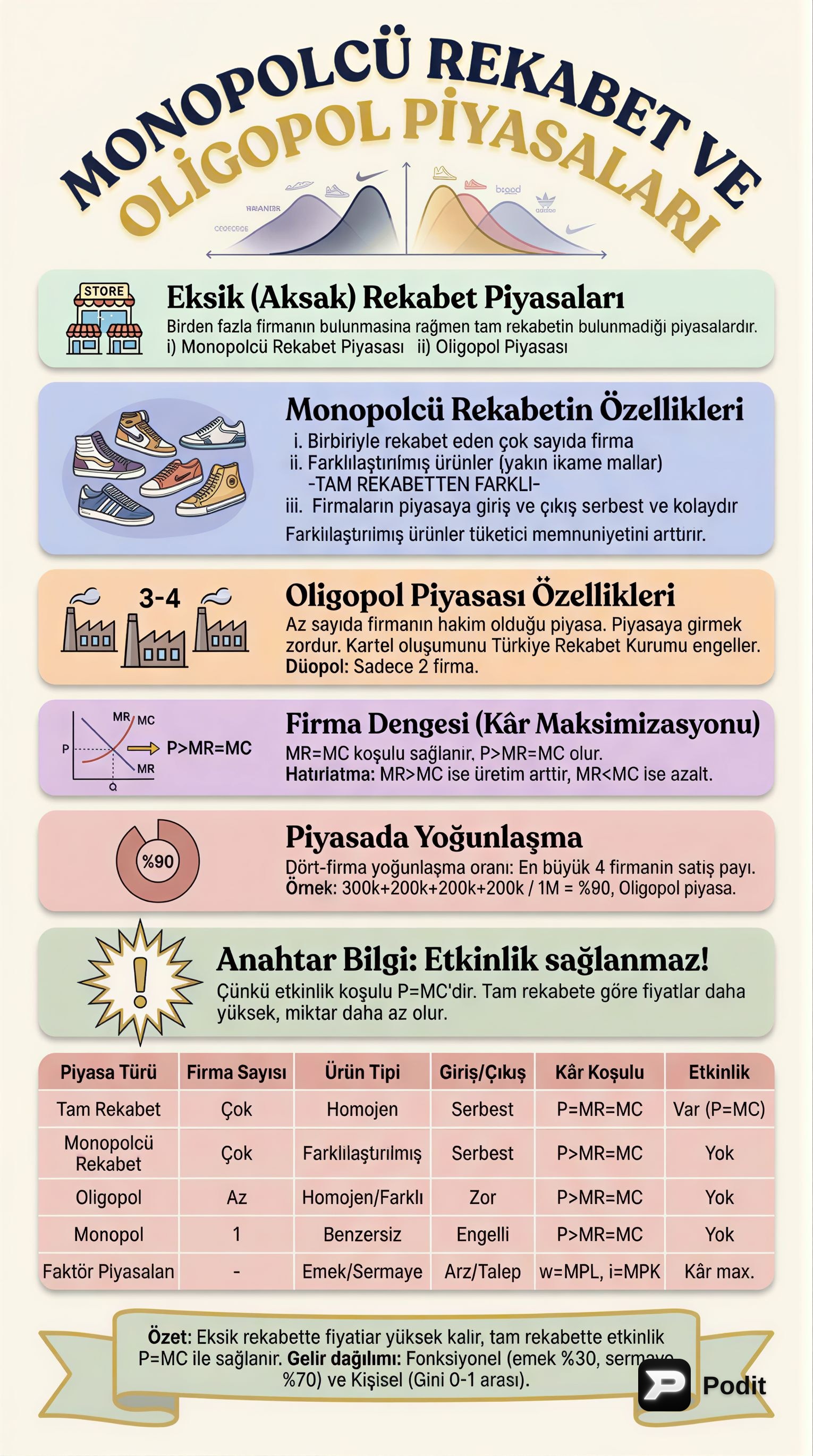 Piyasa Yapıları, Faktör Piyasaları ve Gelir Dağılımı - görsel özet infografik