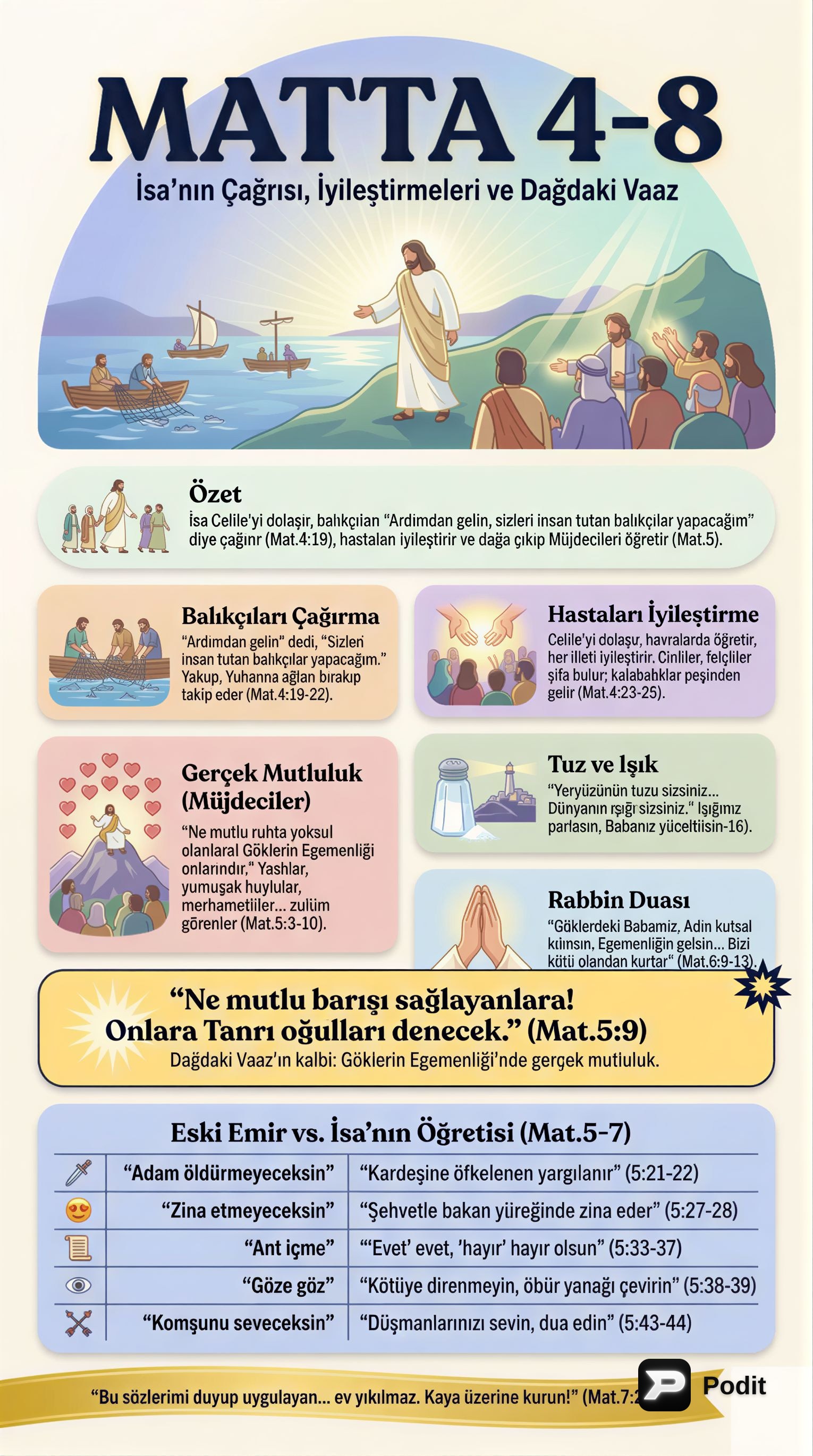 Matta İncili'nde İsa'nın Öğretileri ve İlkeleri - görsel özet infografik