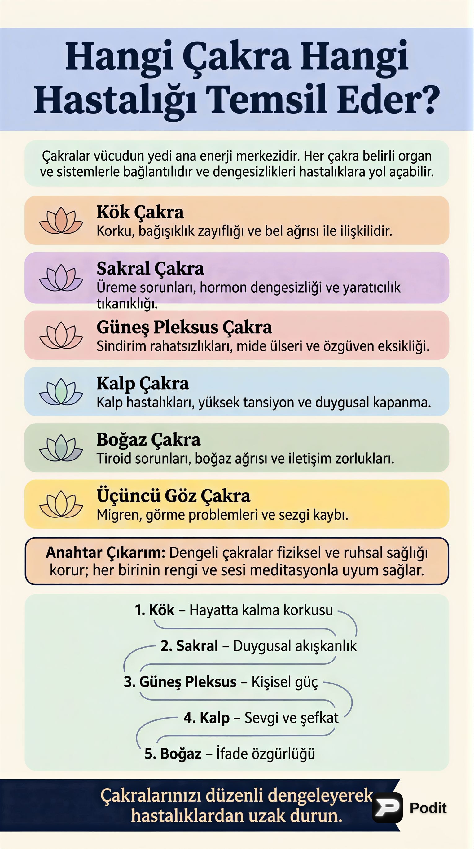 Çakralar ve Hastalıklar: Enerji Merkezlerinin Sırları - görsel özet infografik