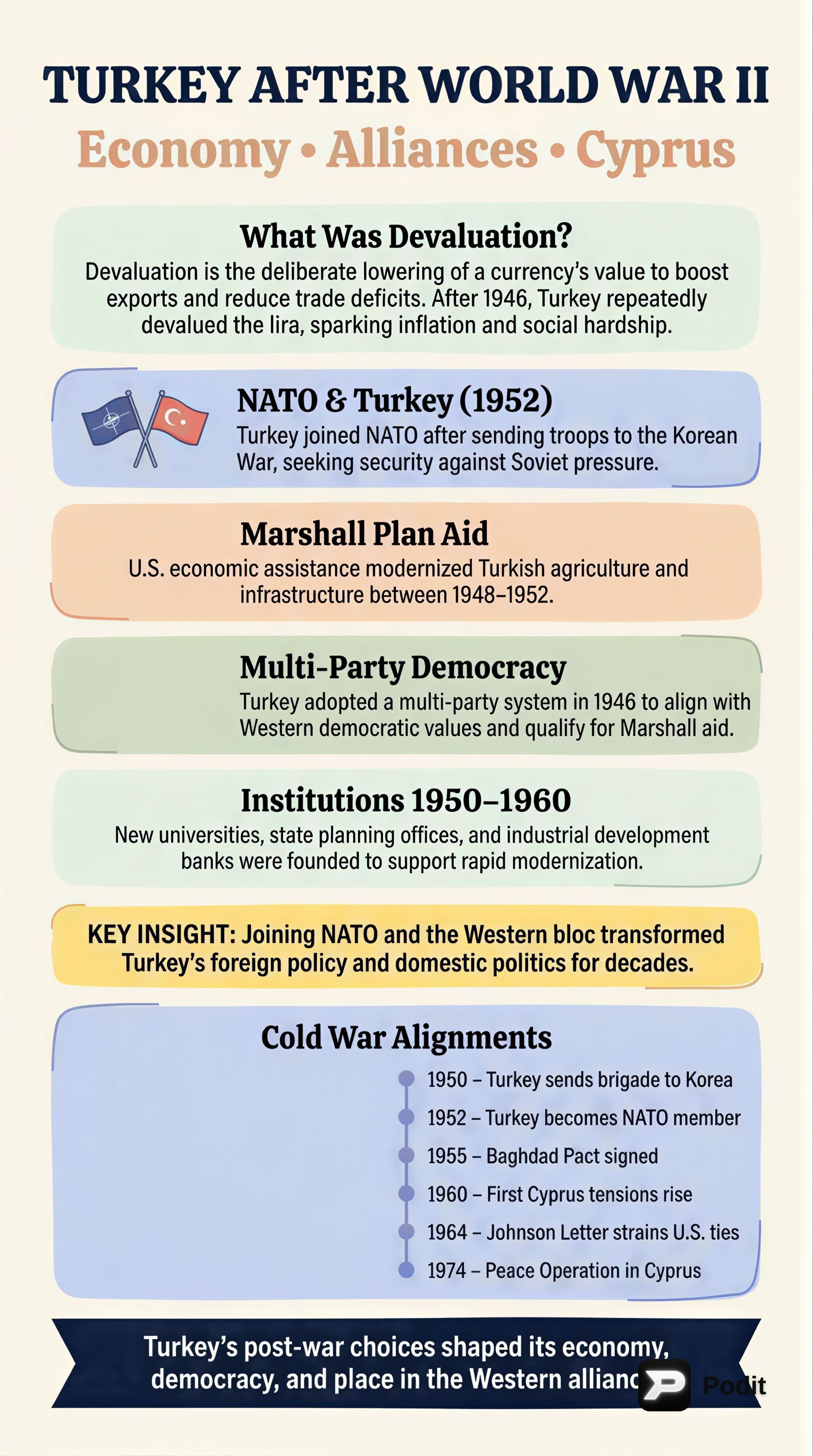 Post-WWII Turkey: Economic, Political, and Geopolitical Shifts - görsel özet infografik
