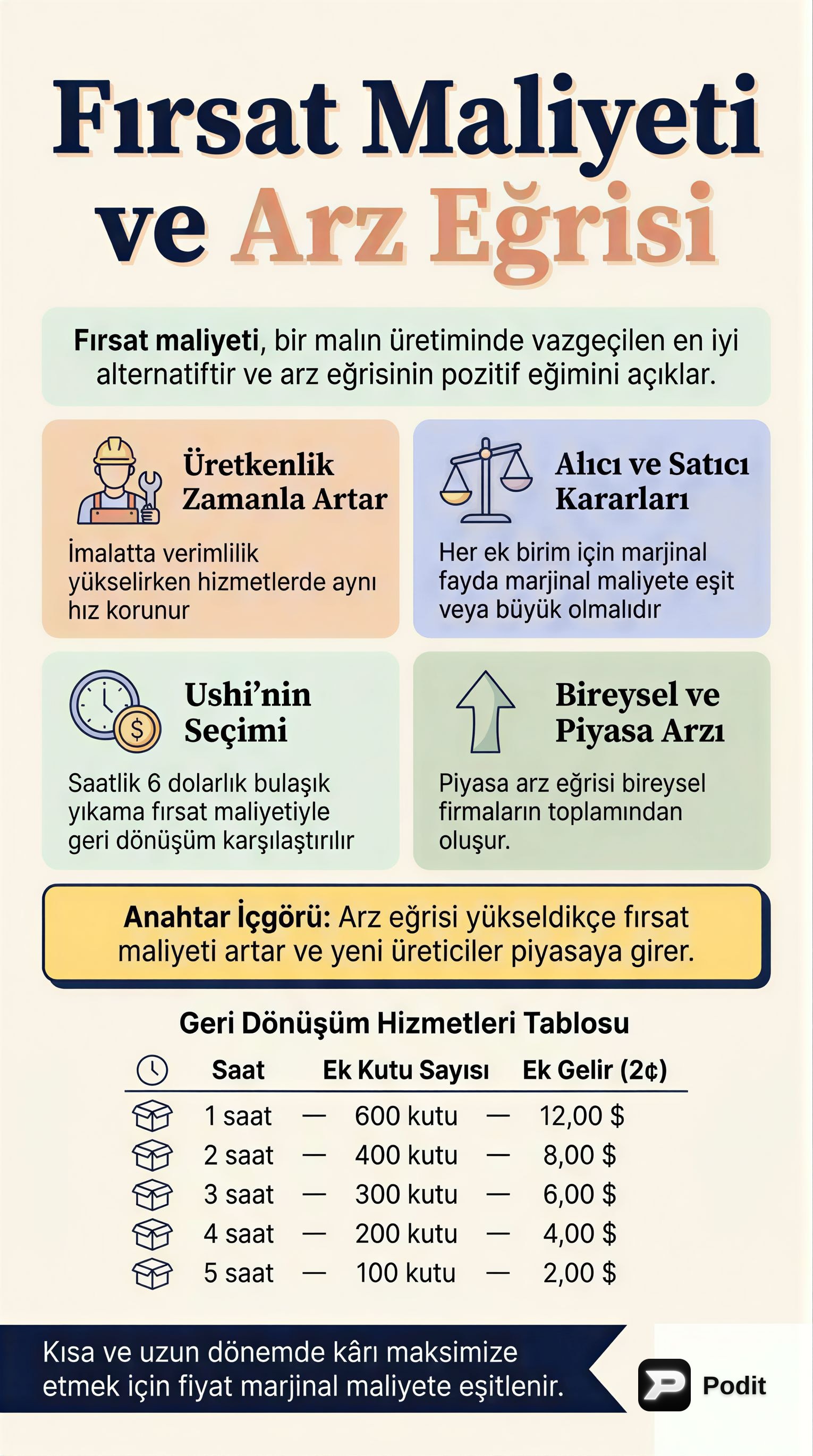 Fırsat Maliyeti, Arz ve Kâr Maksimizasyonu - görsel özet infografik