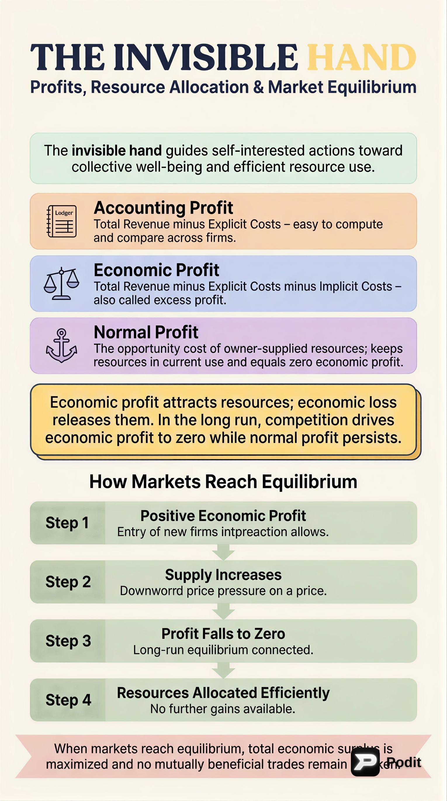 Understanding Economic Profits, the Invisible Hand, and Market Efficiency - görsel özet infografik