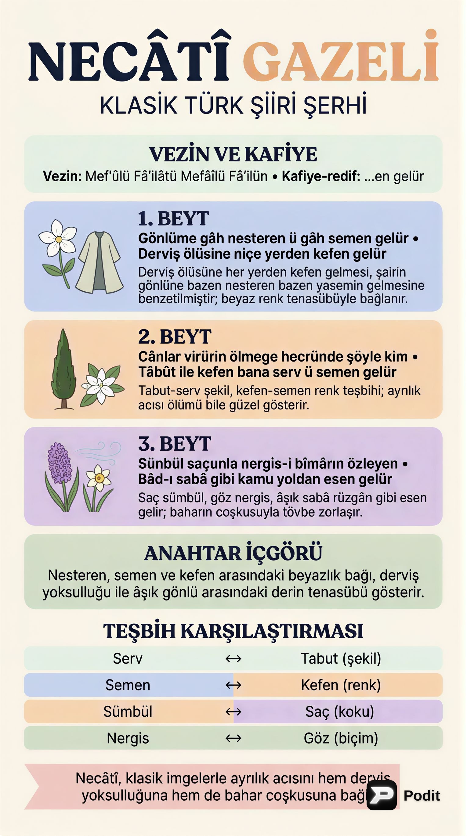 Necâtî Gazel Şerhi: Beyitlerin Anlam ve İmge Dünyası - görsel özet infografik