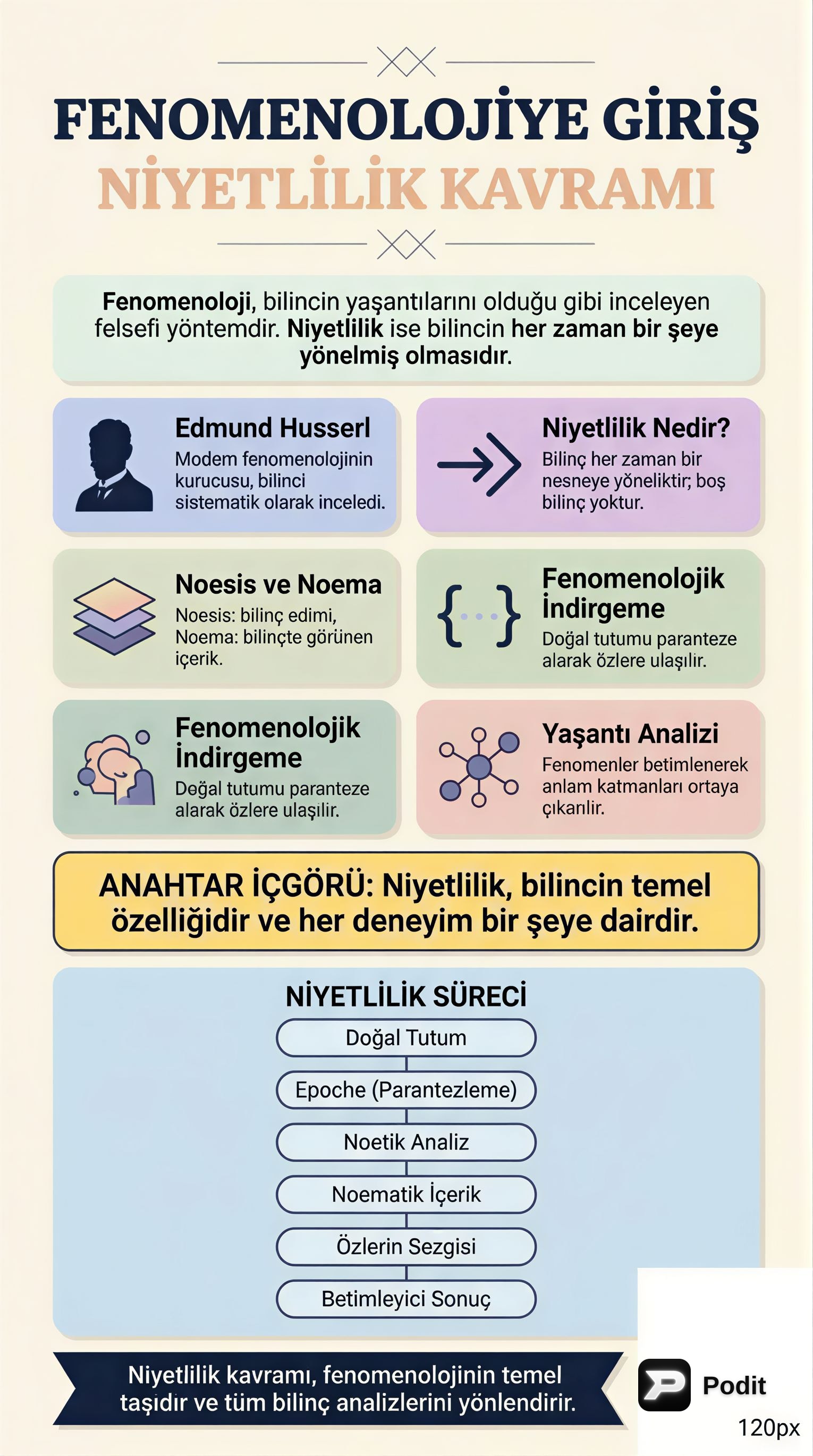 Fenomenoloji ve Intentionality'ye Giriş - görsel özet infografik