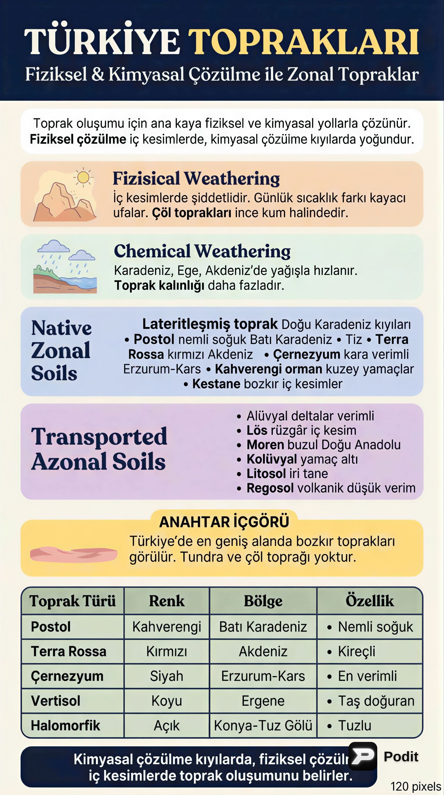 Türkiye'deki Toprak Çeşitleri ve Oluşum Süreçleri - görsel özet infografik