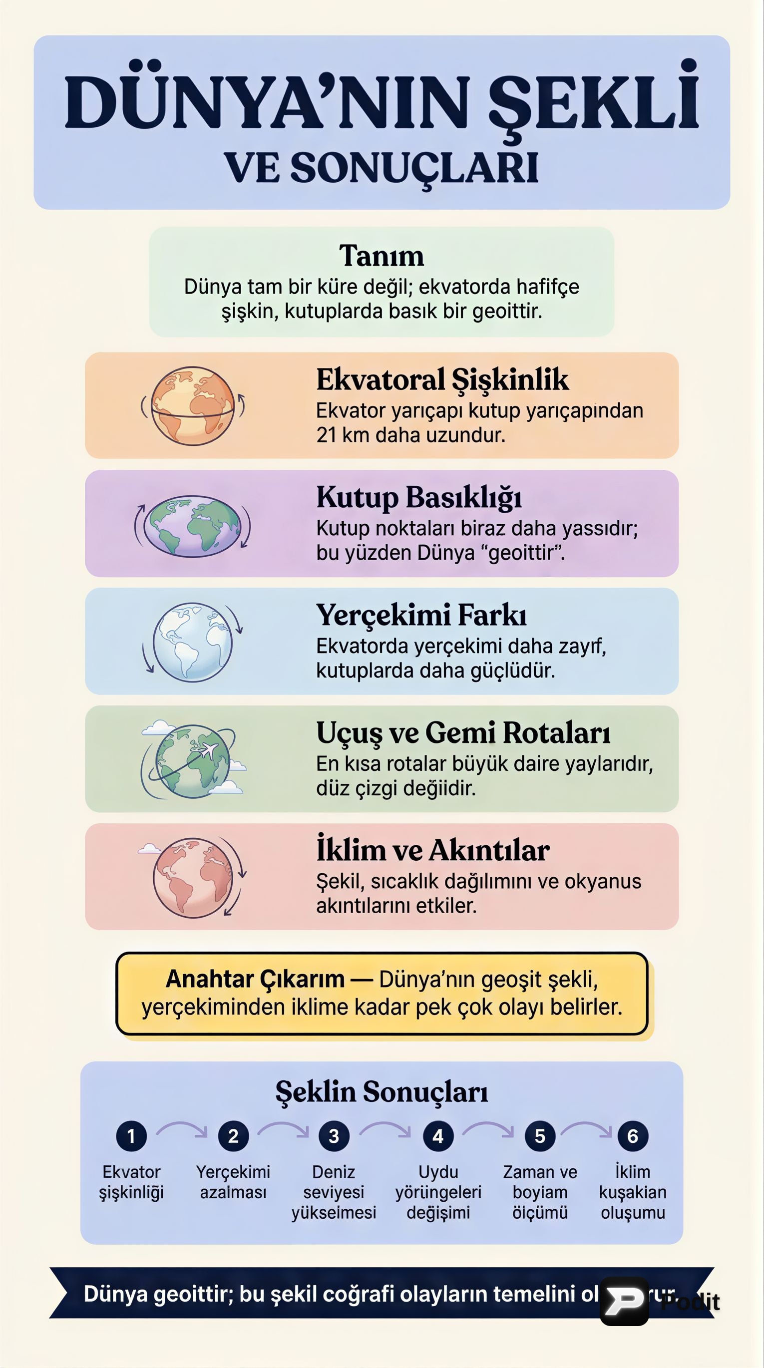 Dünya'nın Şekli ve Coğrafi Sonuçları - görsel özet infografik