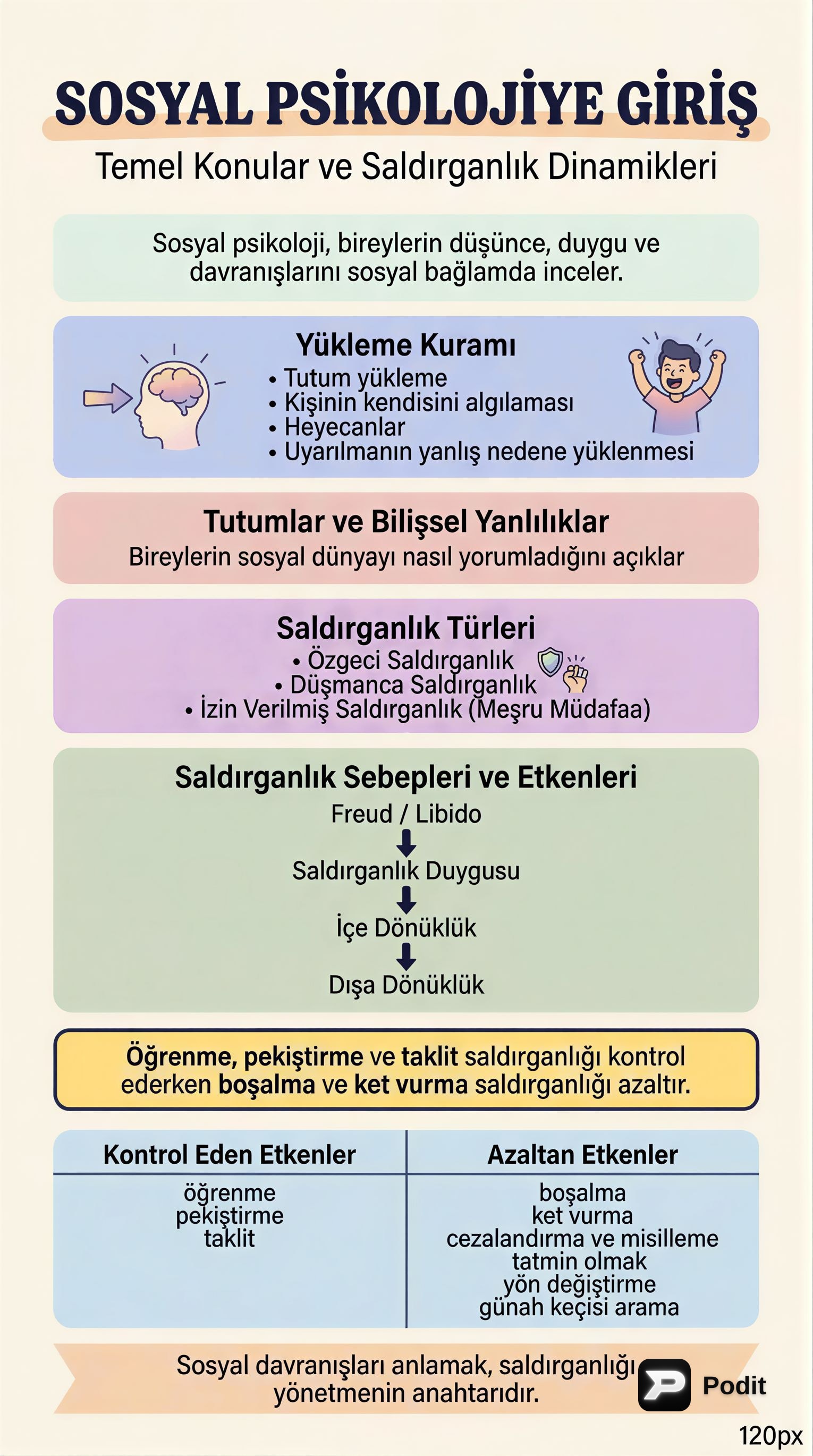Sosyal Psikolojide Temel Kavramlar ve Saldırganlık - görsel özet infografik