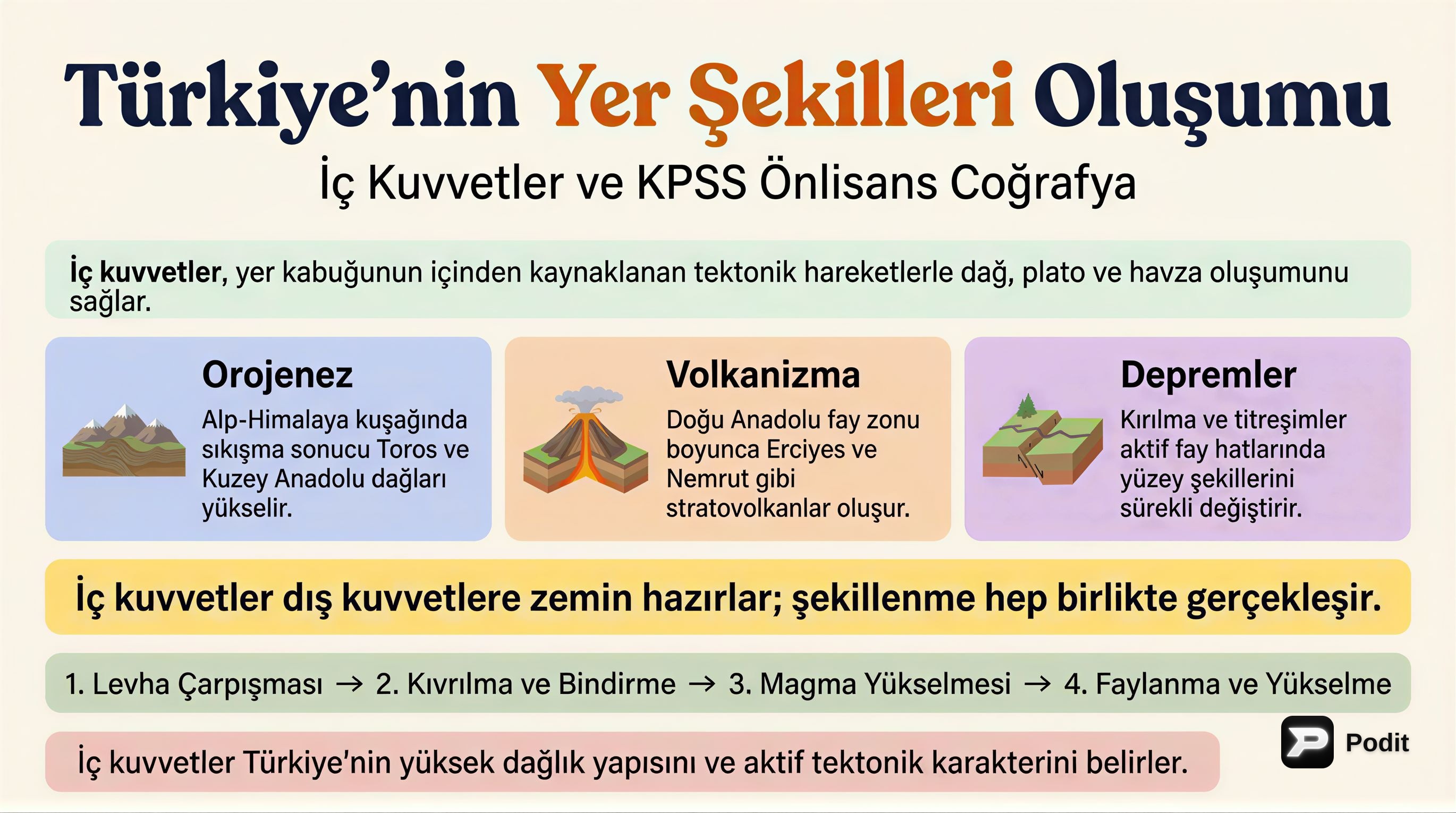 Türkiye'nin Yer Şekilleri: İç Kuvvetler (KPSS Coğrafya) - görsel özet infografik
