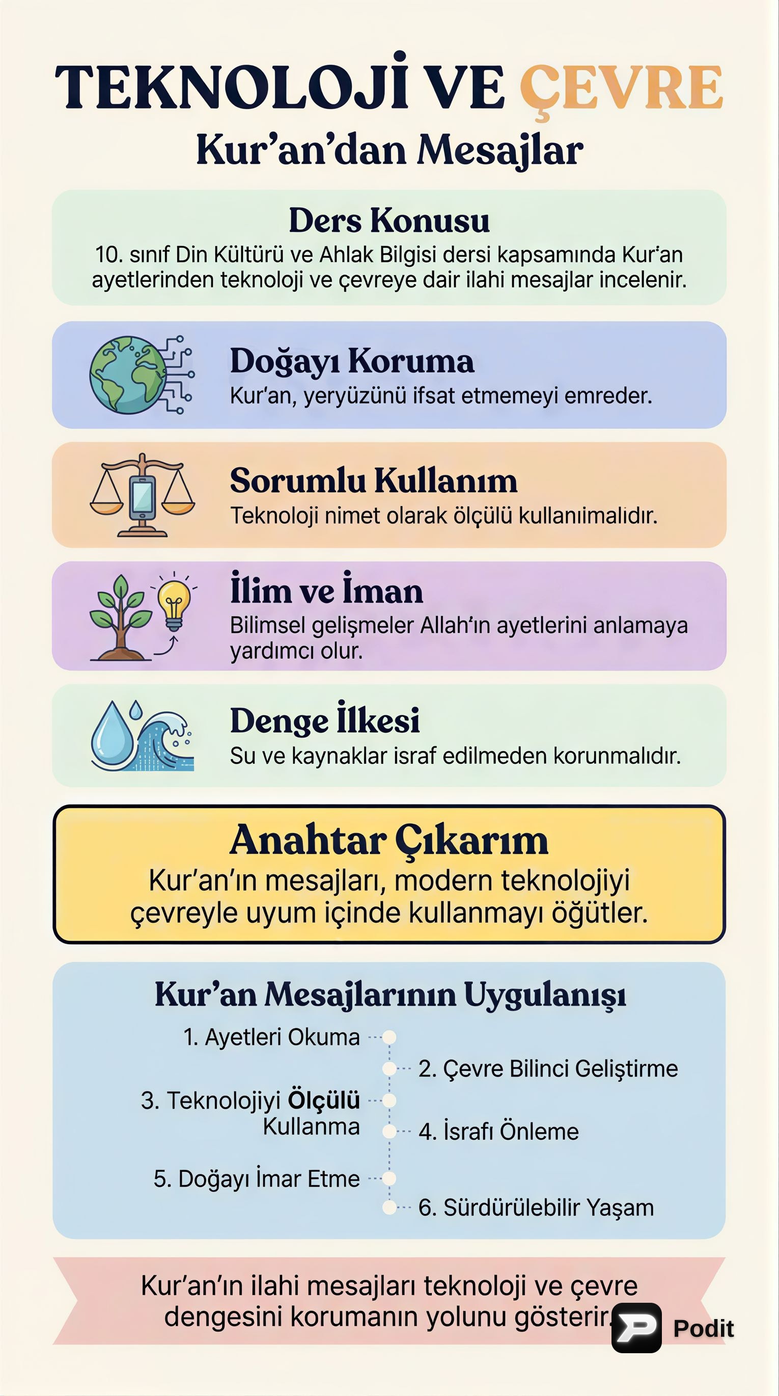 Teknoloji, Çevre ve Kur'an Mesajları - görsel özet infografik