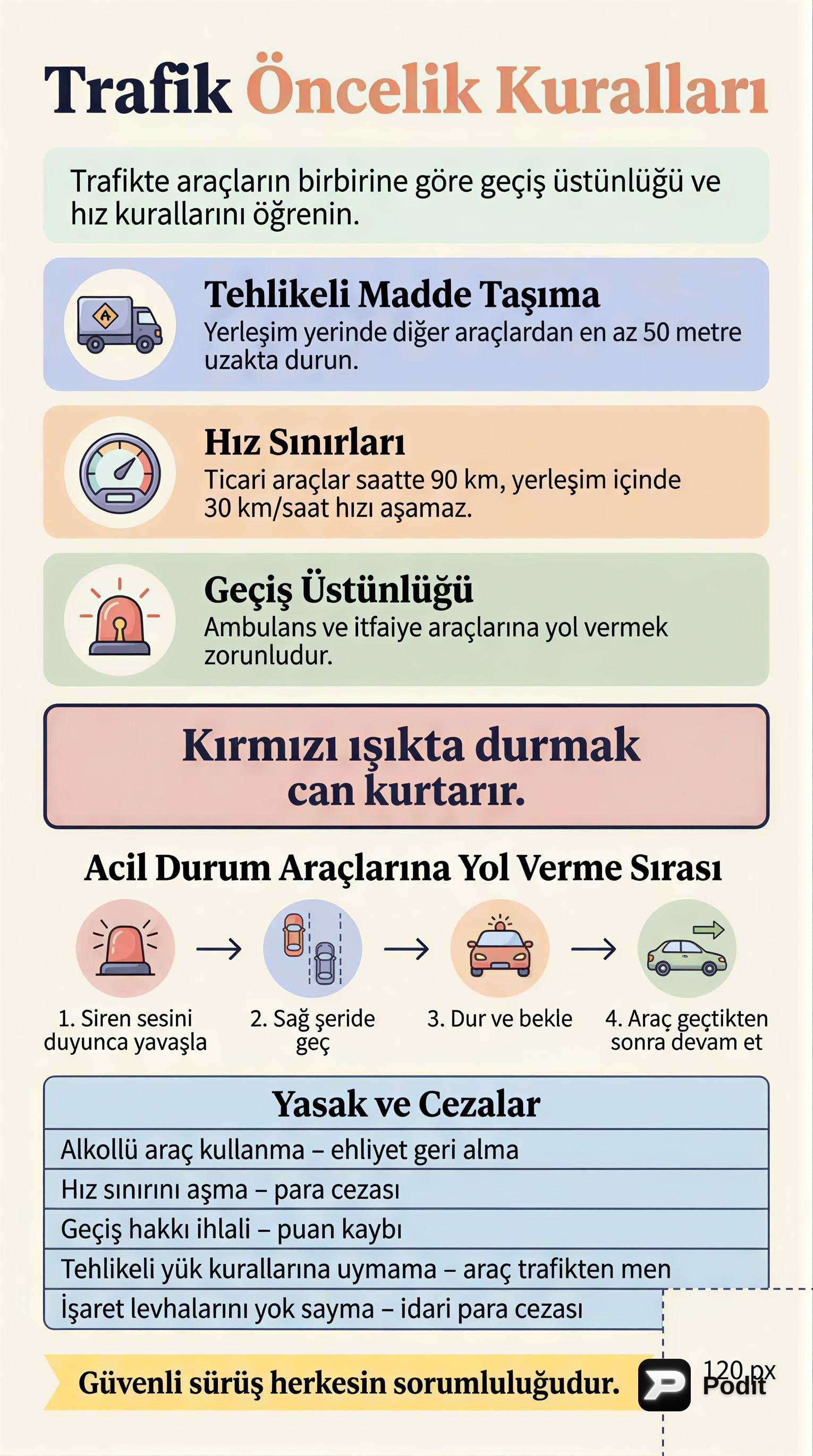 Trafik Kuralları ve Sürüş Güvenliği Esasları - görsel özet infografik