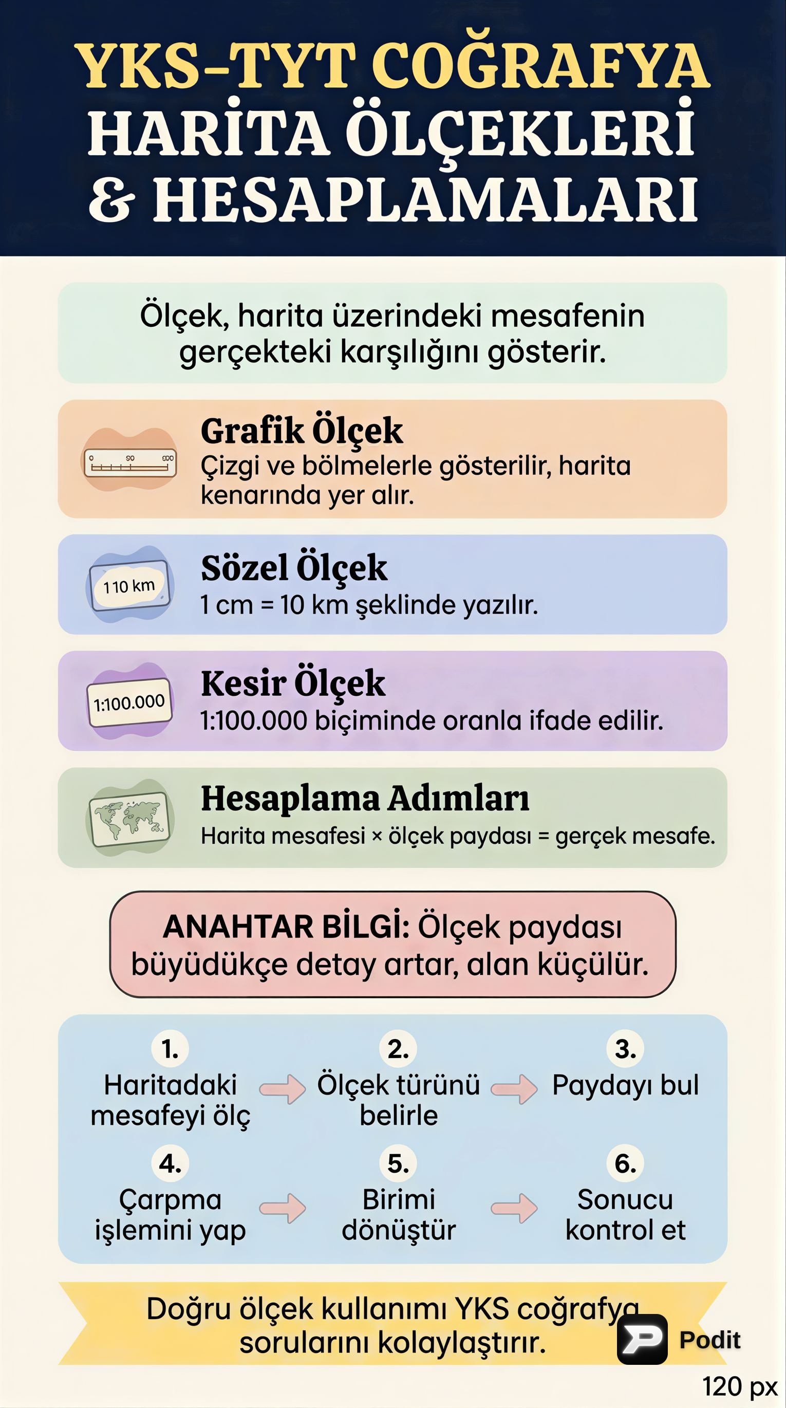 YKS Coğrafya: Harita Ölçekleri ve Hesaplamaları - görsel özet infografik
