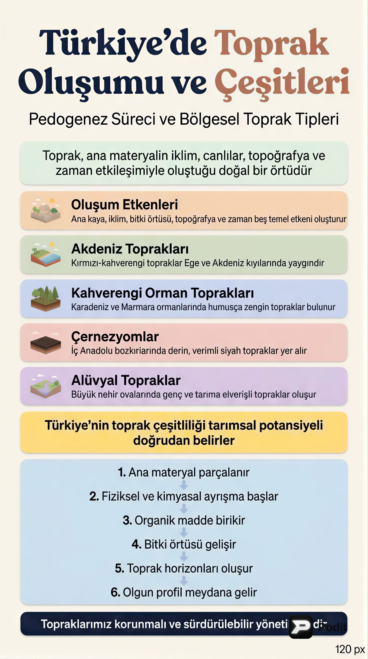 Türkiye'de Toprak Oluşumu ve Çeşitleri - görsel özet infografik