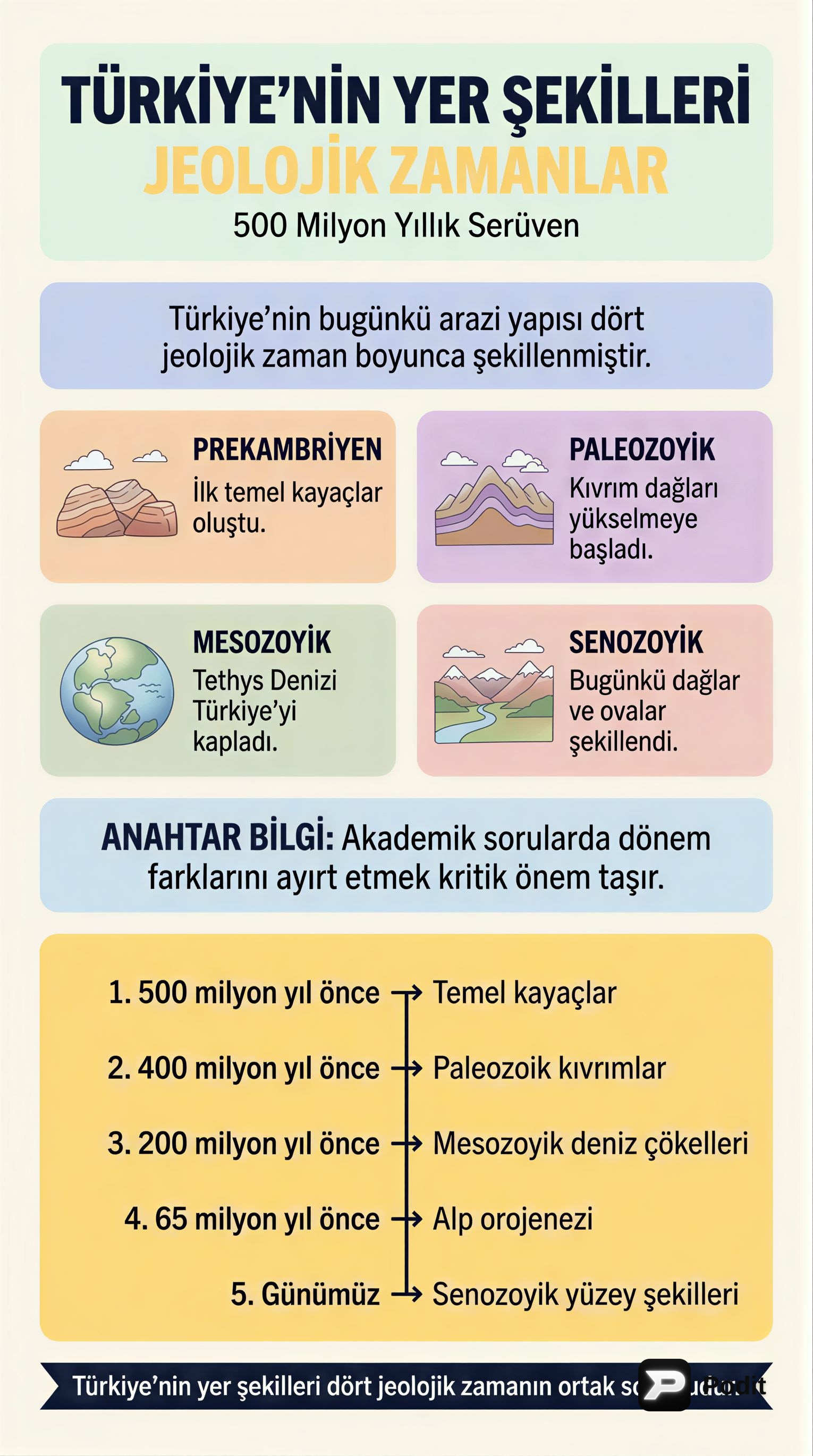 Türkiye'nin Yer Şekilleri ve Jeolojik Zamanlar - görsel özet infografik
