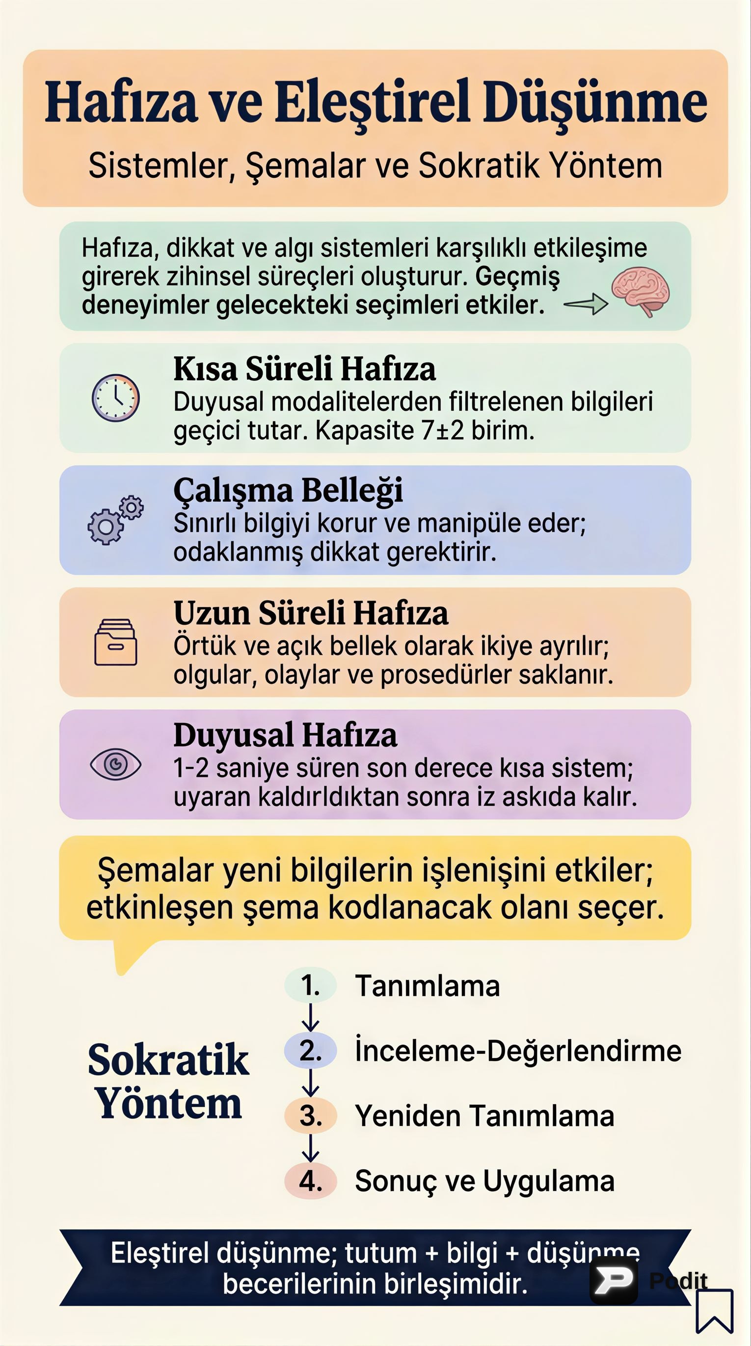 Hafıza, Eleştirel Düşünme ve Yaratıcılığın Temelleri - görsel özet infografik