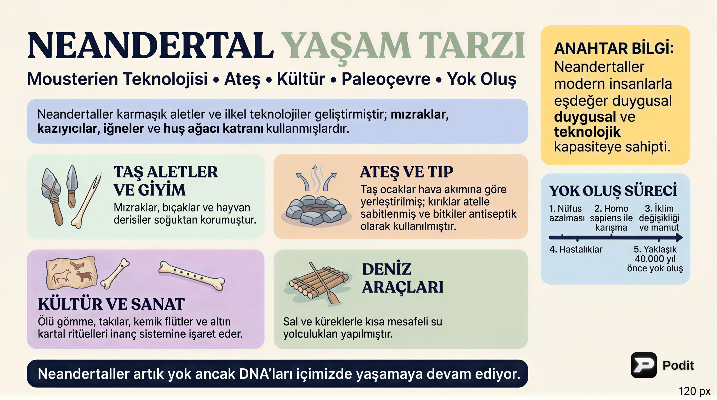 Neandertaller: Yaşam Tarzları, Dünyaları ve Yok Oluşları - görsel özet infografik