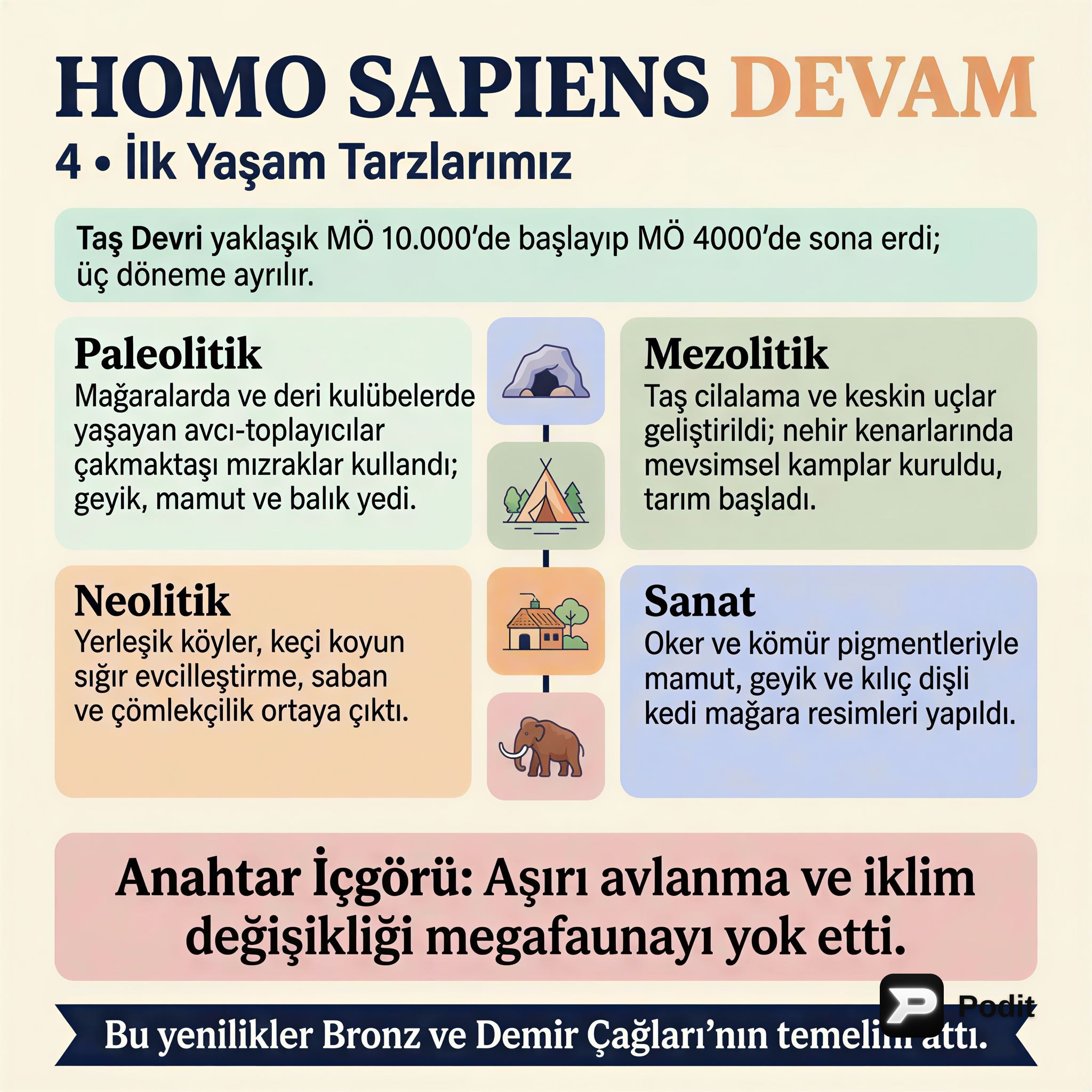 Homo Sapiens'in Erken Yaşam Tarzları ve Dünyayı Paylaşımı - görsel özet infografik