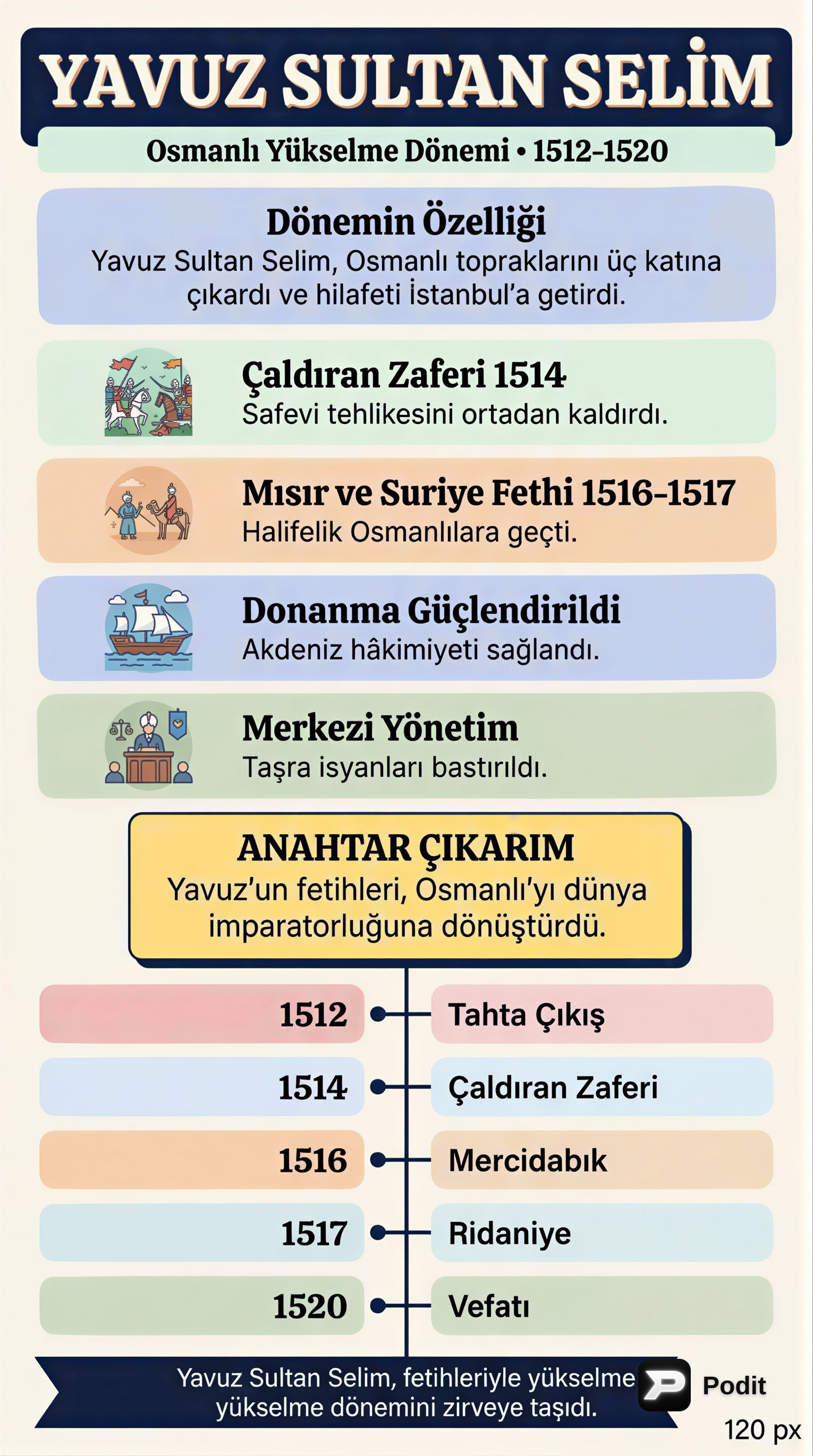 Yavuz Sultan Selim Dönemi: Osmanlı'nın Doğu'ya Yükselişi - görsel özet infografik