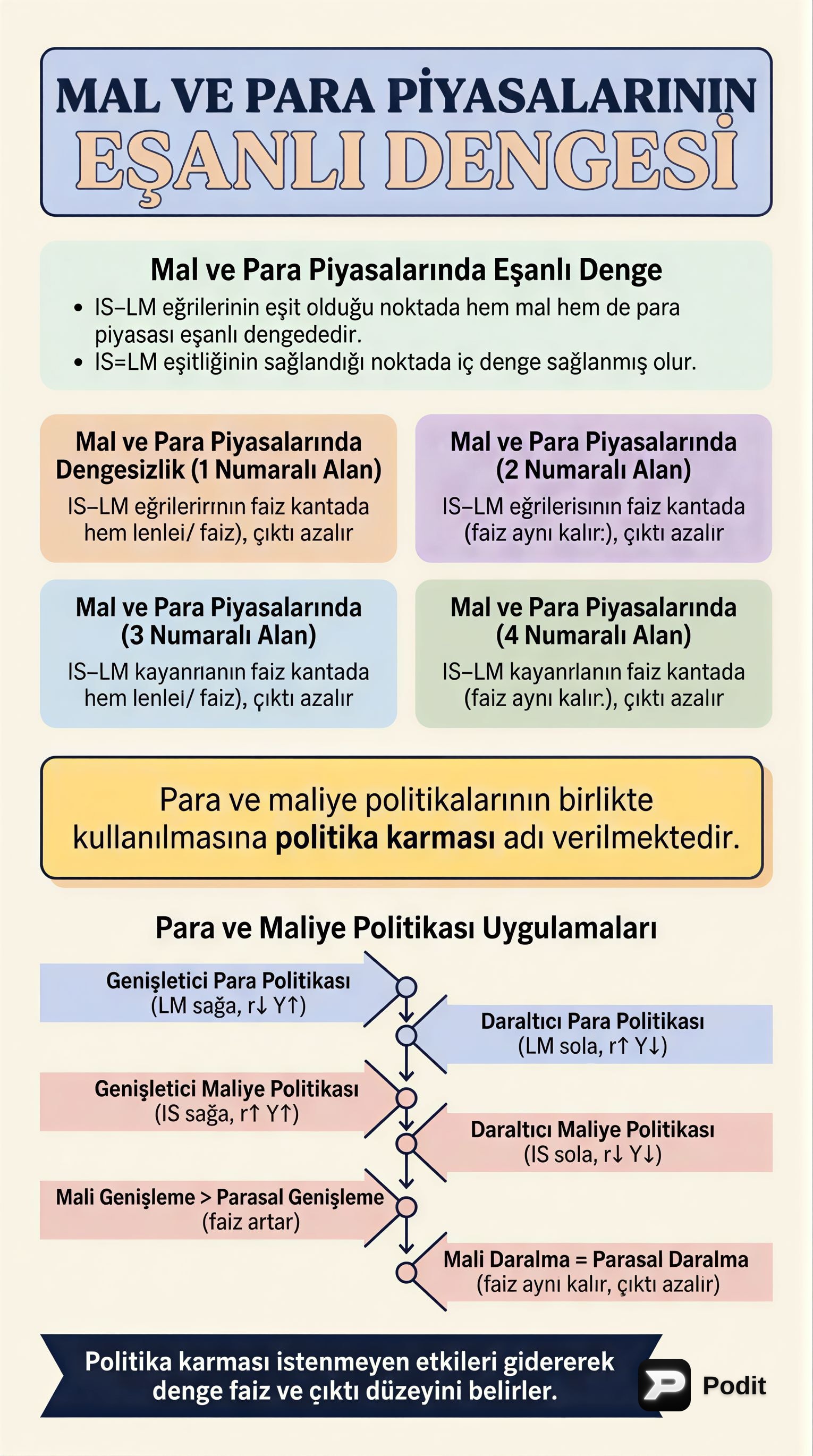 Mal ve Para Piyasalarının Eşanlı Dengesi ve Politikalar - görsel özet infografik