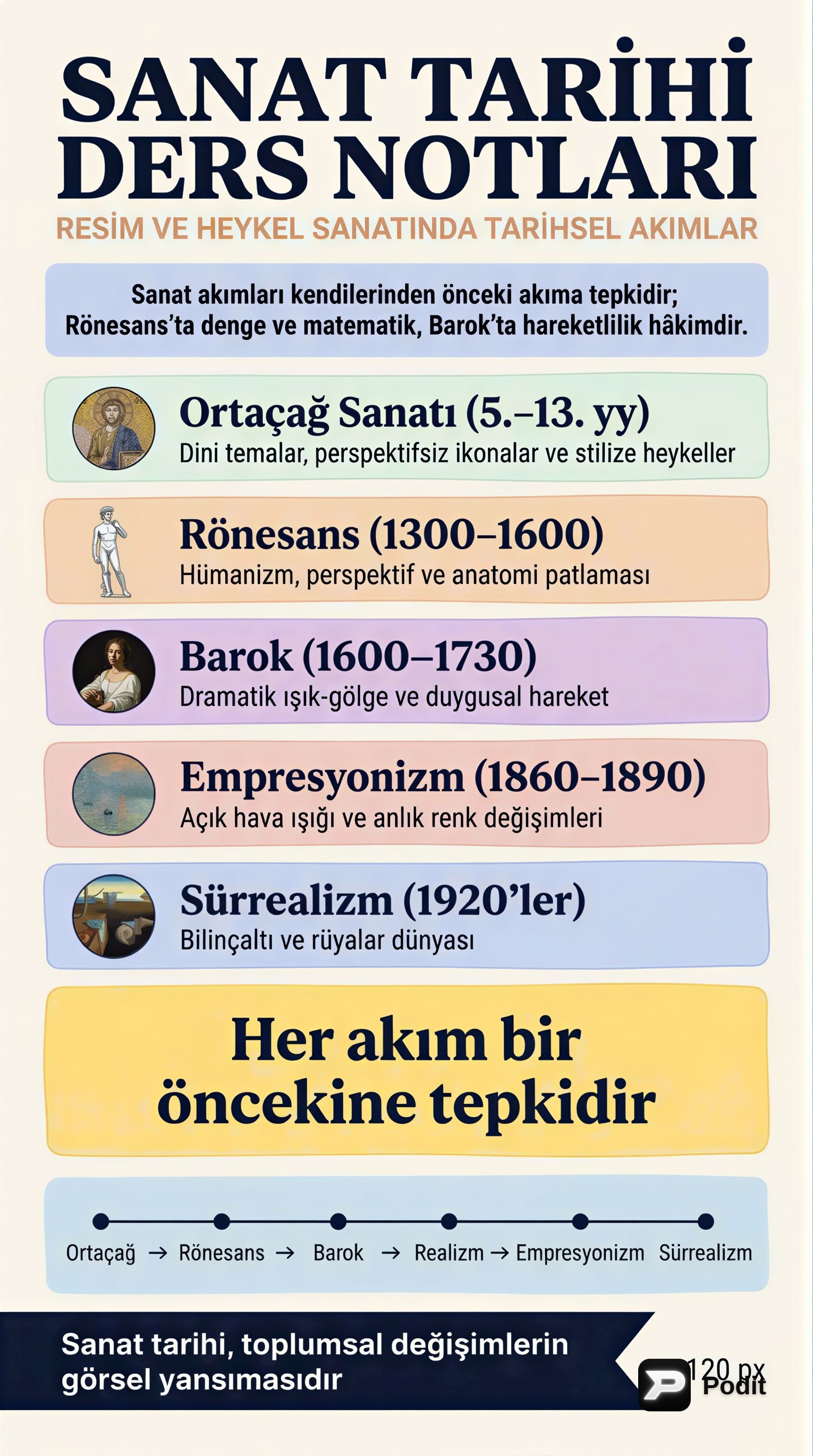 Resim ve Heykel Sanatında Tarihsel Akımlar - görsel özet infografik