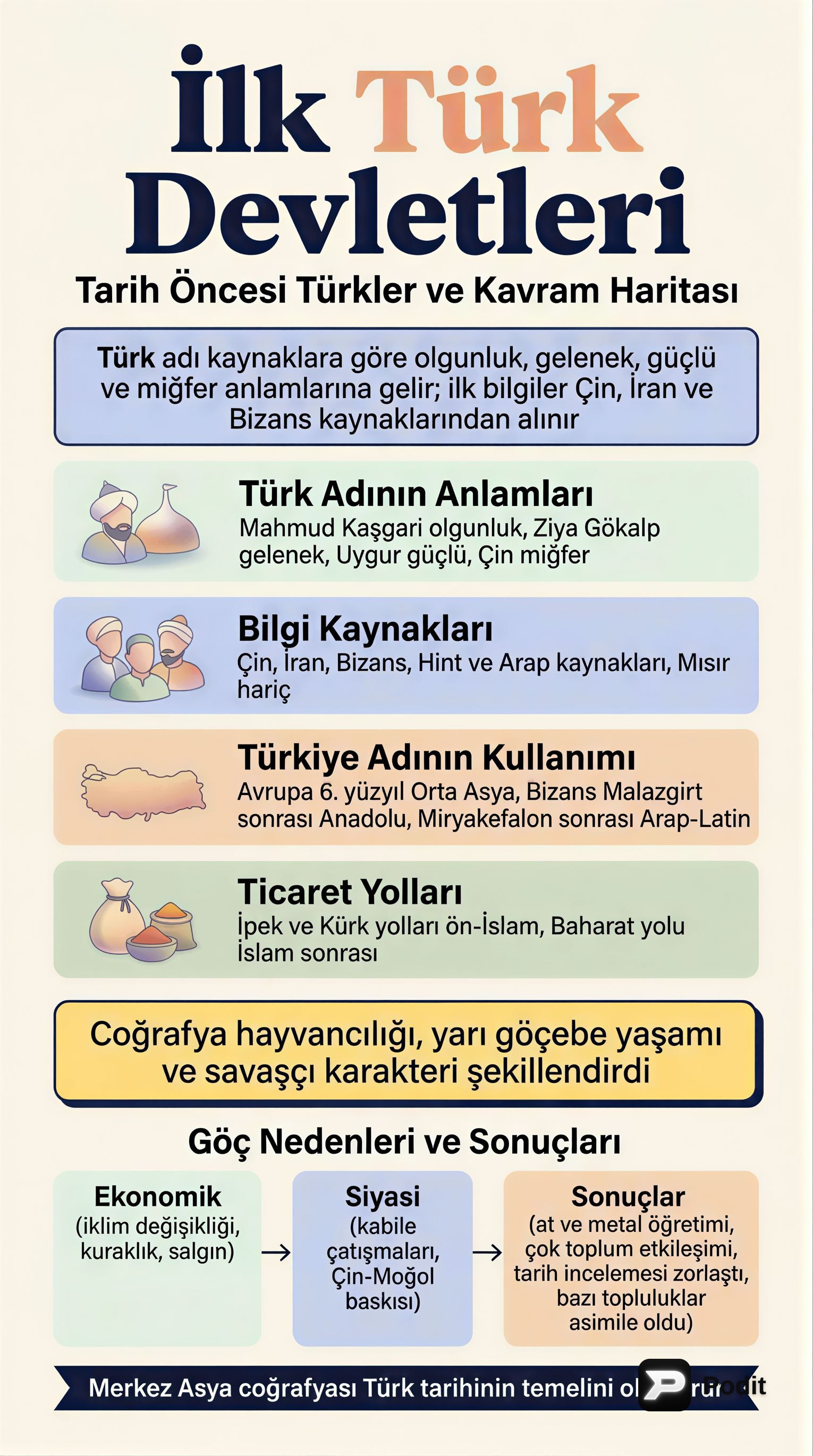 İlk Türk Devletleri ve Türk Adının Kökeni - görsel özet infografik