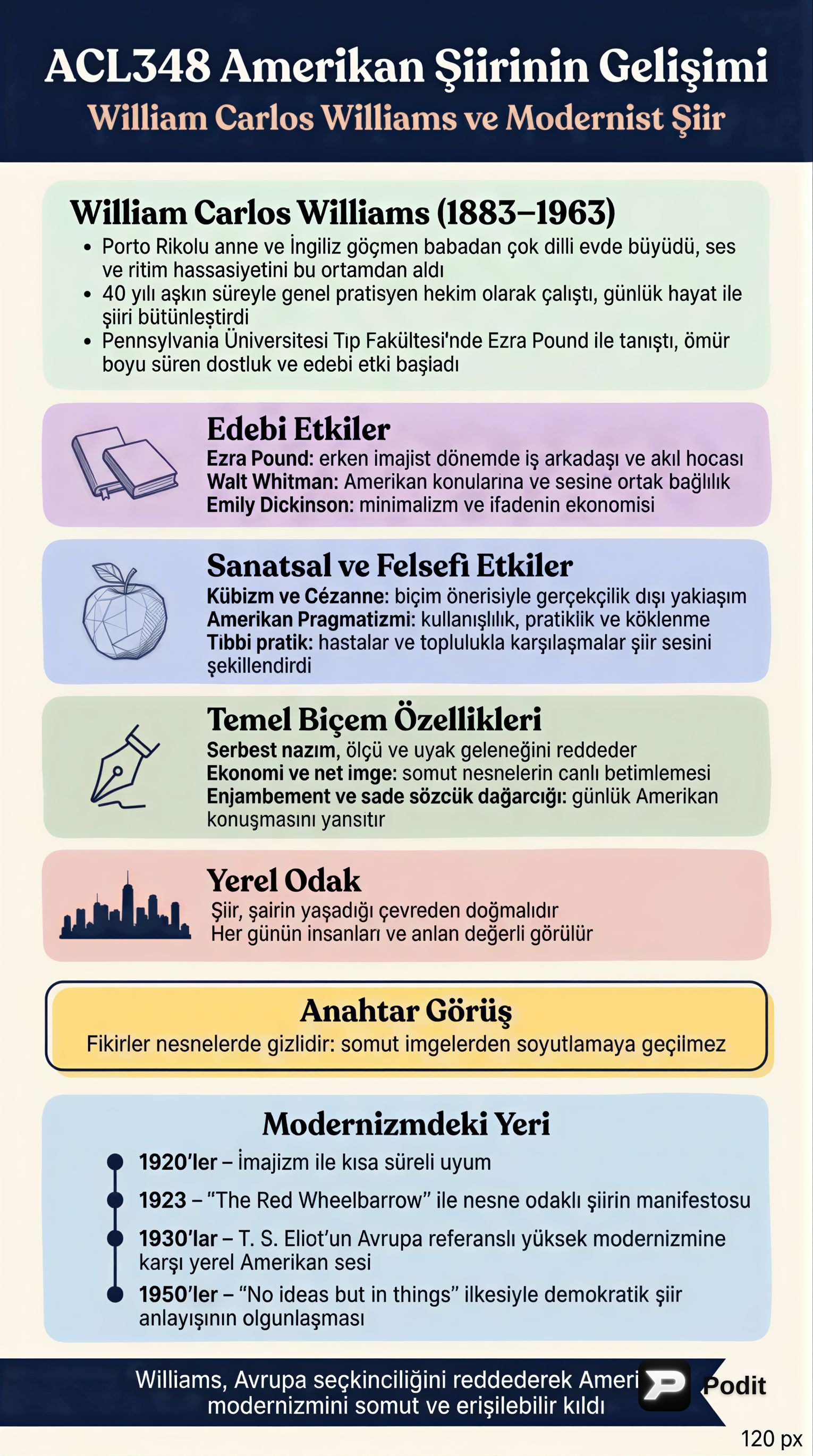 William Carlos Williams ve Modernist Şiir - görsel özet infografik