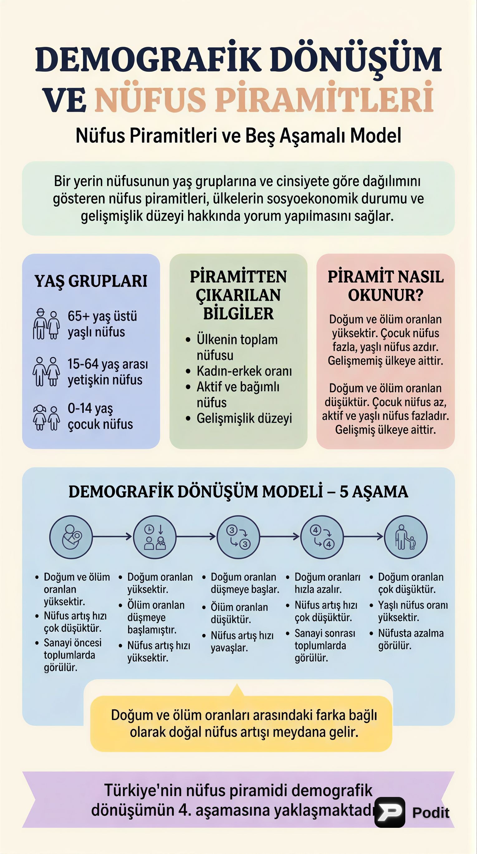 Demografik Dönüşüm ve Nüfus Piramitleri - görsel özet infografik
