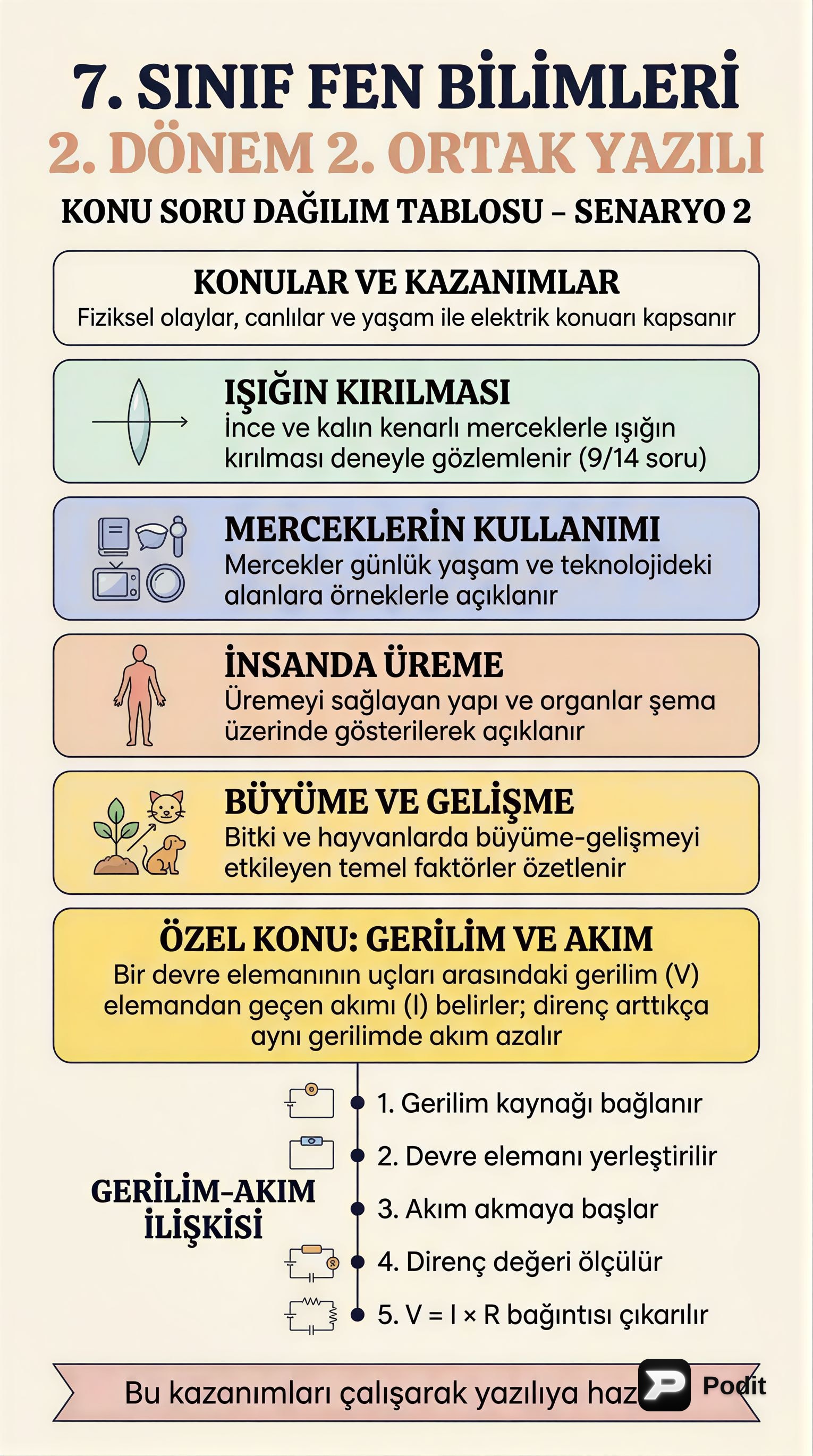 7. Sınıf Fen Bilimleri Ortak Yazılı Konuları - görsel özet infografik