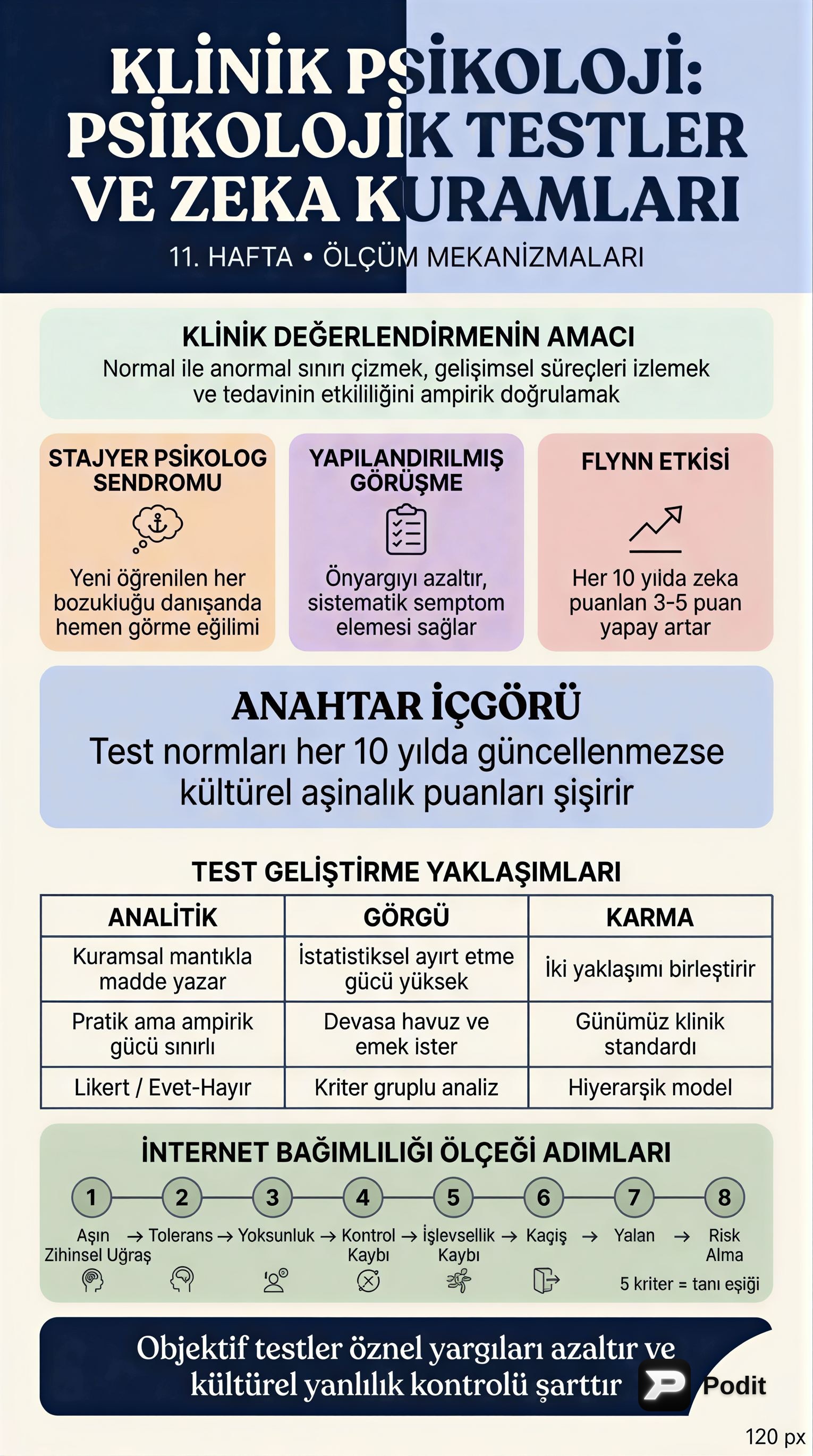 Klinik Psikolojide Testler ve Zeka Kuramları - görsel özet infografik