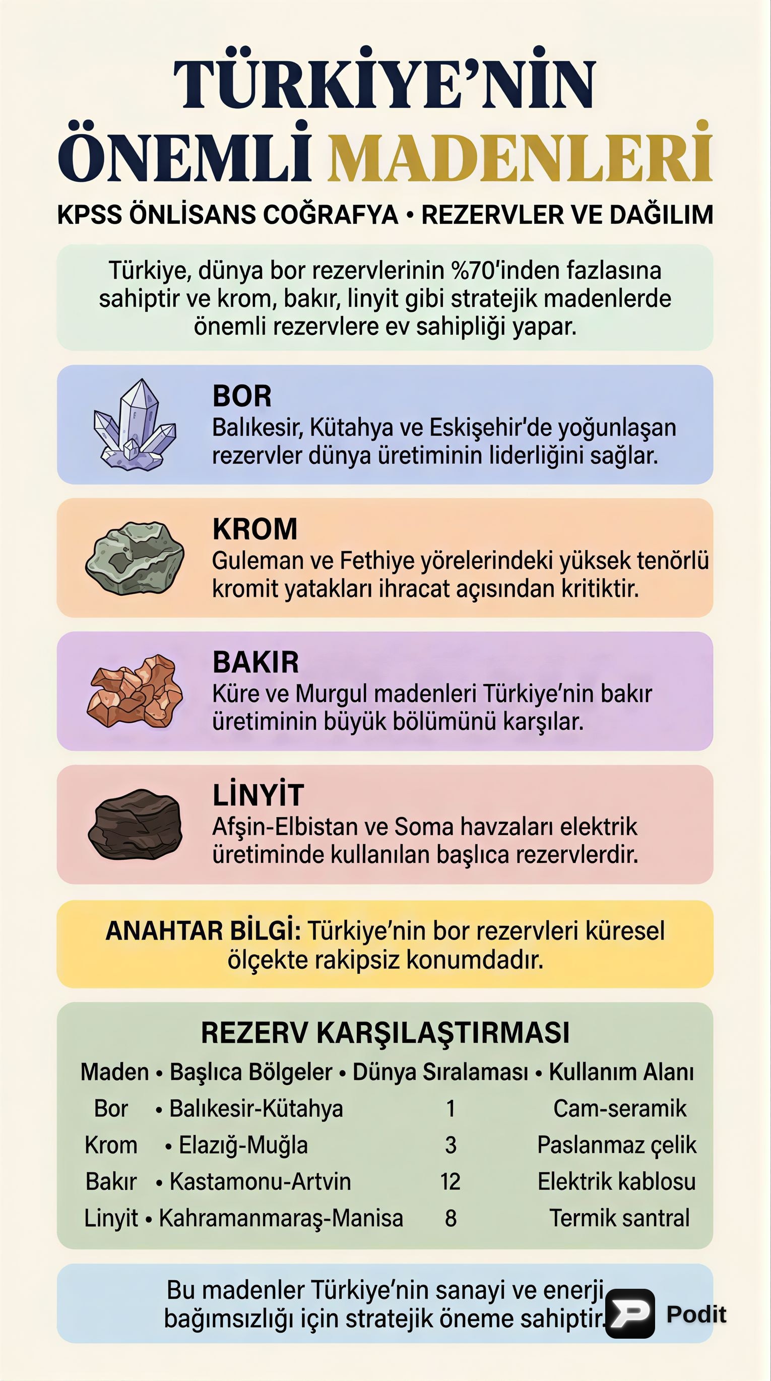 Türkiye'nin Önemli Madenleri ve Rezervleri - görsel özet infografik